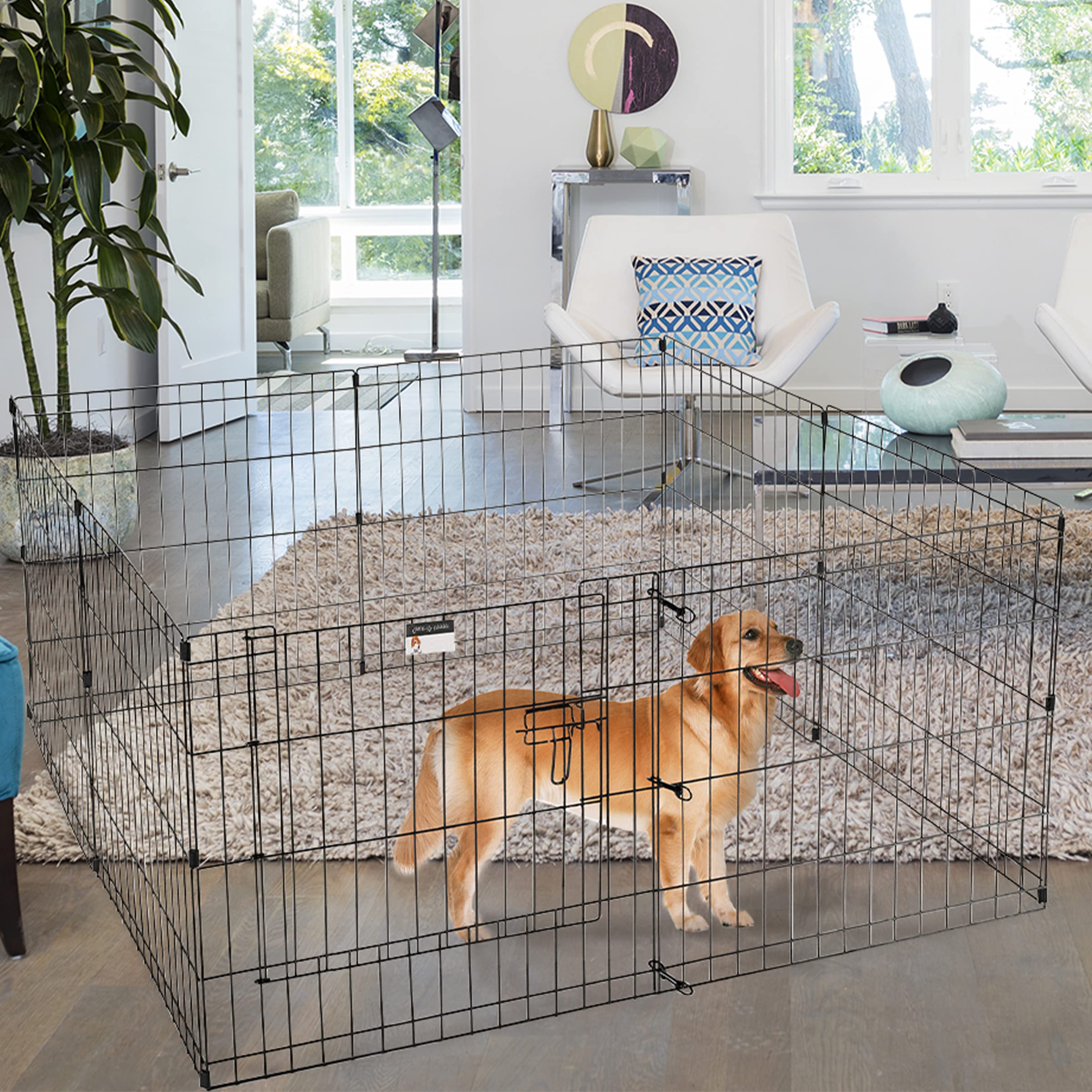Puppy Playpen - Foldable Metal Exercise Enclosure With Eight 24-Inch Panels - Indoor/Outdoor Fence For Dogs, Cats, Or Small Animals By Petmaker