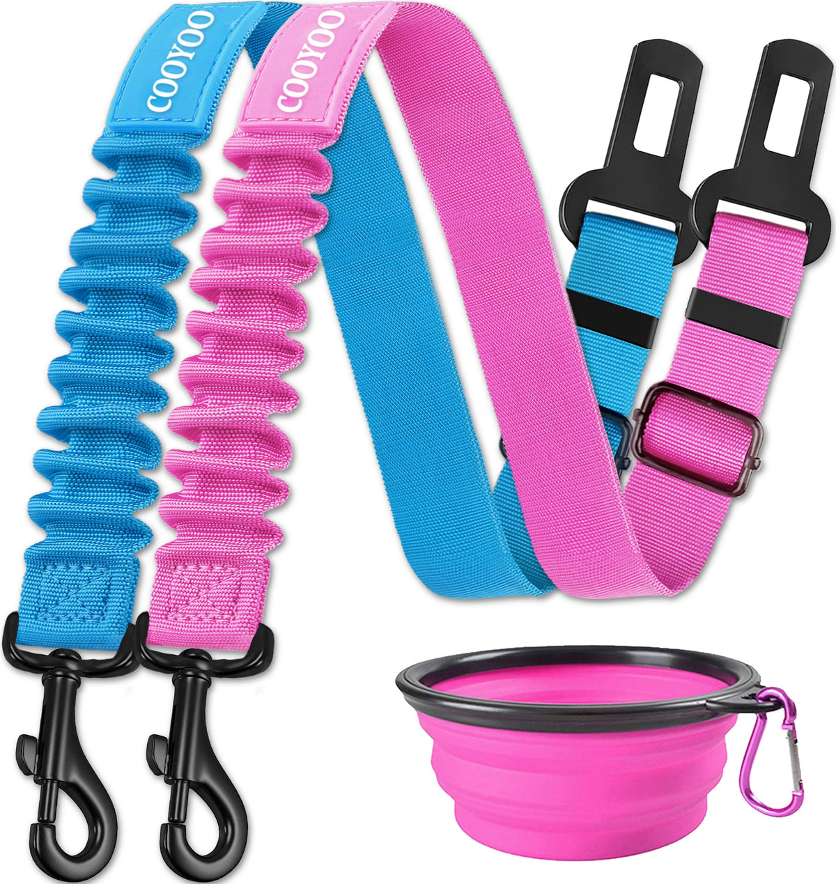 Cooyoo 3 Piece Set Retractable Car Adjustable Pet Seat Belt For Vehicle Nylon Pet Safety Heavy Duty & Elastic & Durable Car Harn