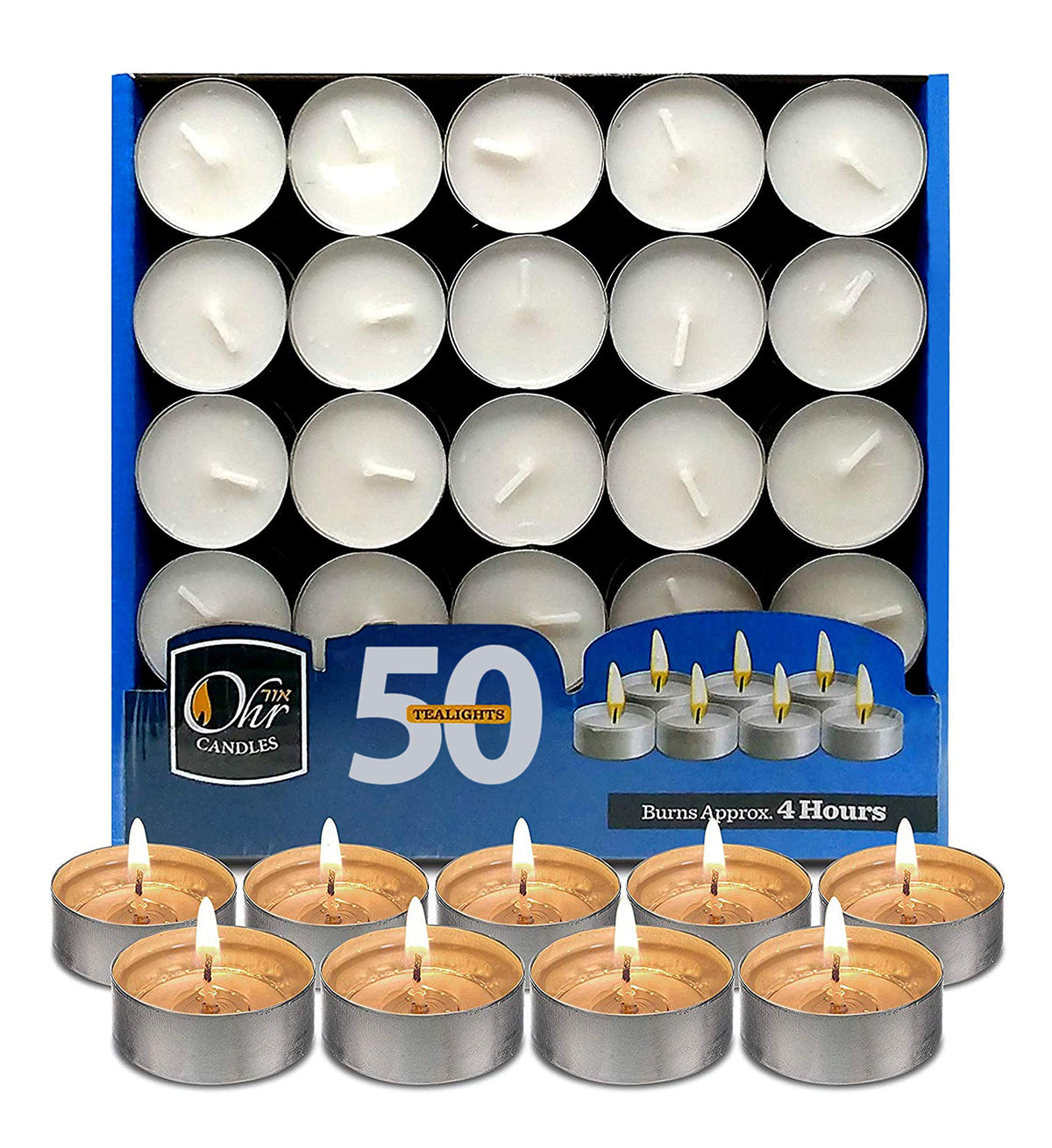 Ohr Tealight Candles - 50 Pack Bulk Tea Lights Candles - White Tealights Unscented - 4 Hour Burn Time