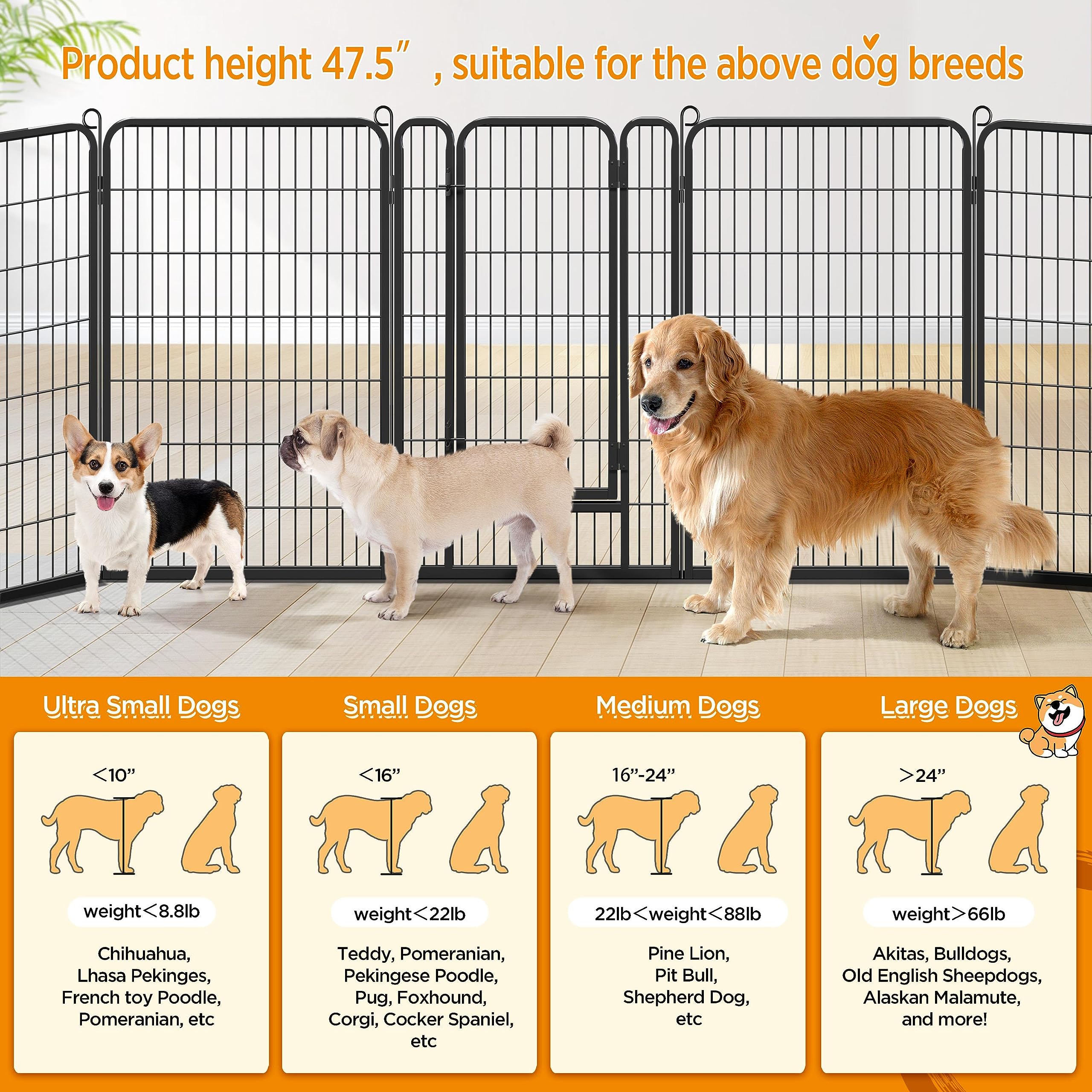 Yaheetech Dog Playpen Outdoor 47 Inch 8 Panels Indoor Dog Fence Metal Dog Pen Heavy Duty Pet Exercise Pen For Rv/Camping/Garden