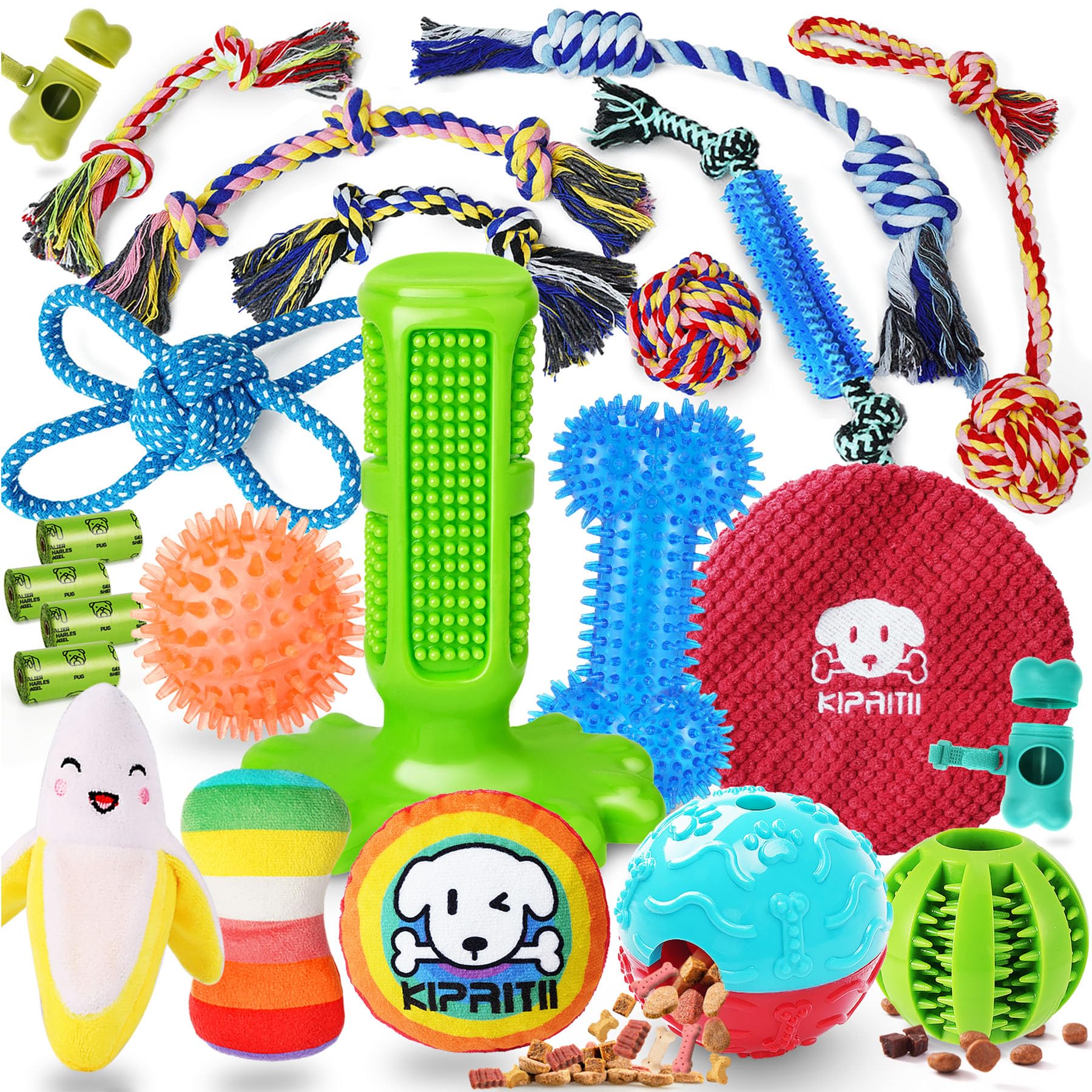 Kipritii 23 Pack Dog Toys For Puppy Teething, Assorted Puppy Chew Toys For Boredom With Rope Toys, Treat Balls And Dog Squeaky T