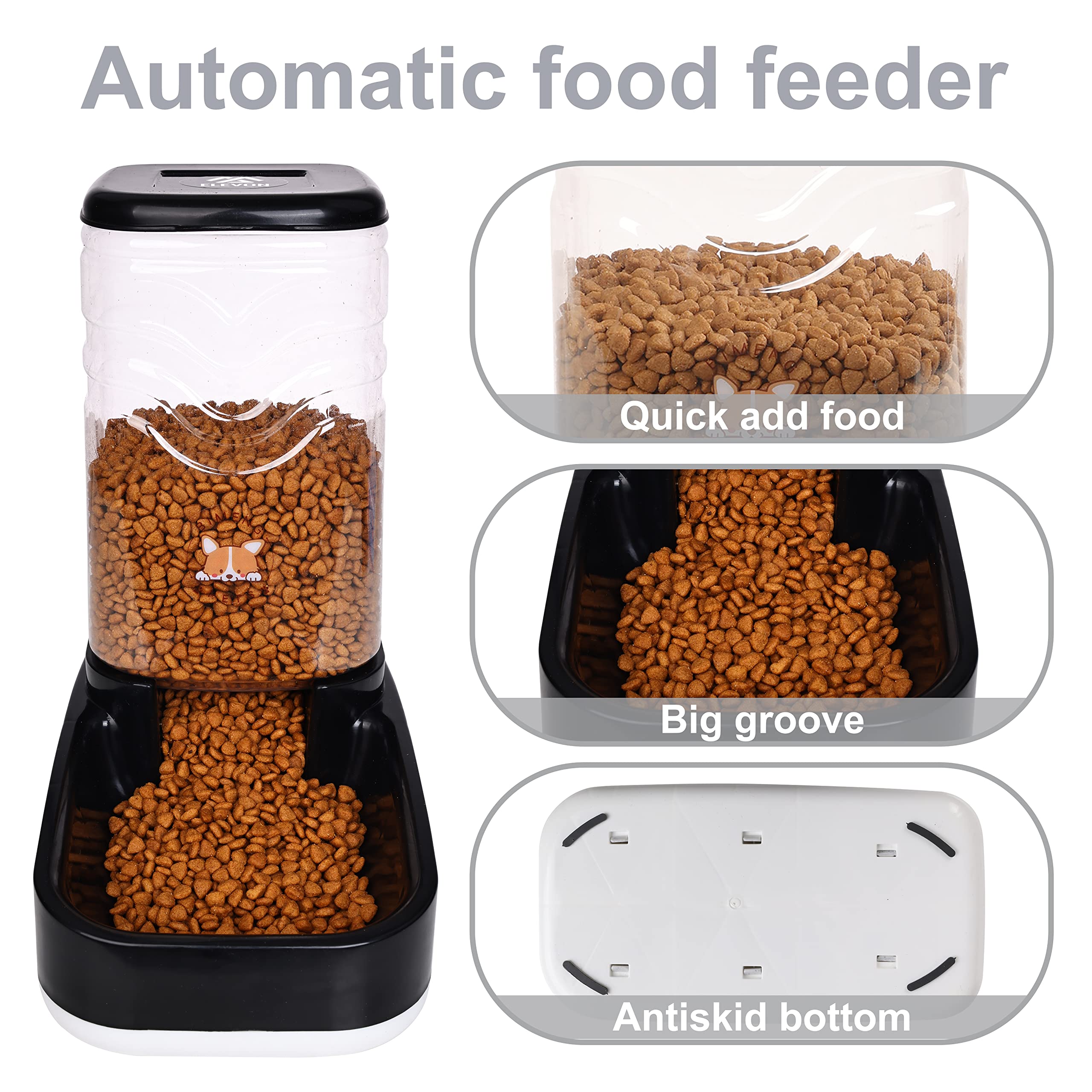 Elevon Automatic Cat Feeder, Gravity Food and Water Dispenser Bowl Set for Small Medium Dogs Animals, Pet Feeder Dispenser Stora