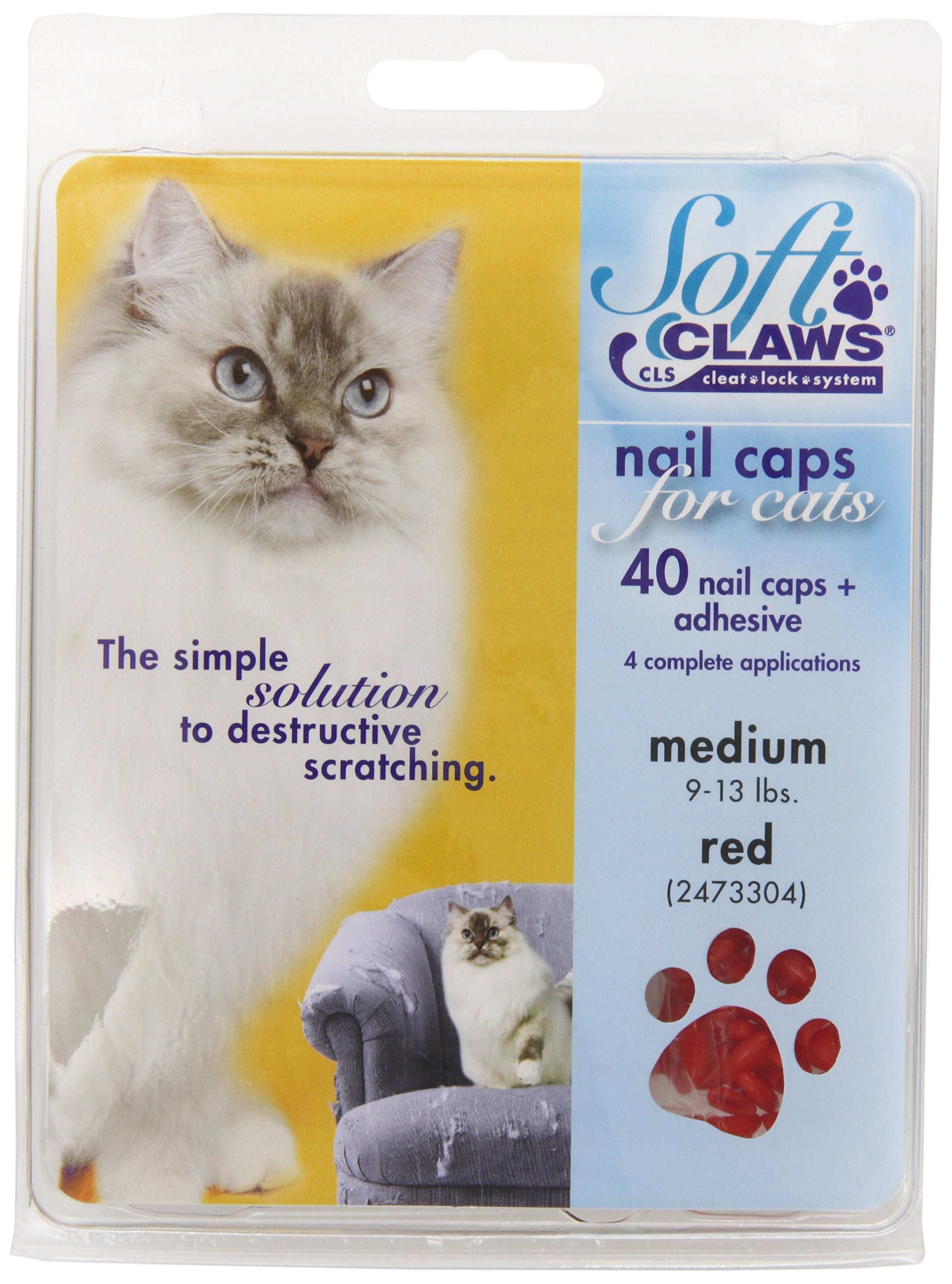 Soft Claws For Cats - Cls (Cleat Lock System), Size Medium, Color Red
