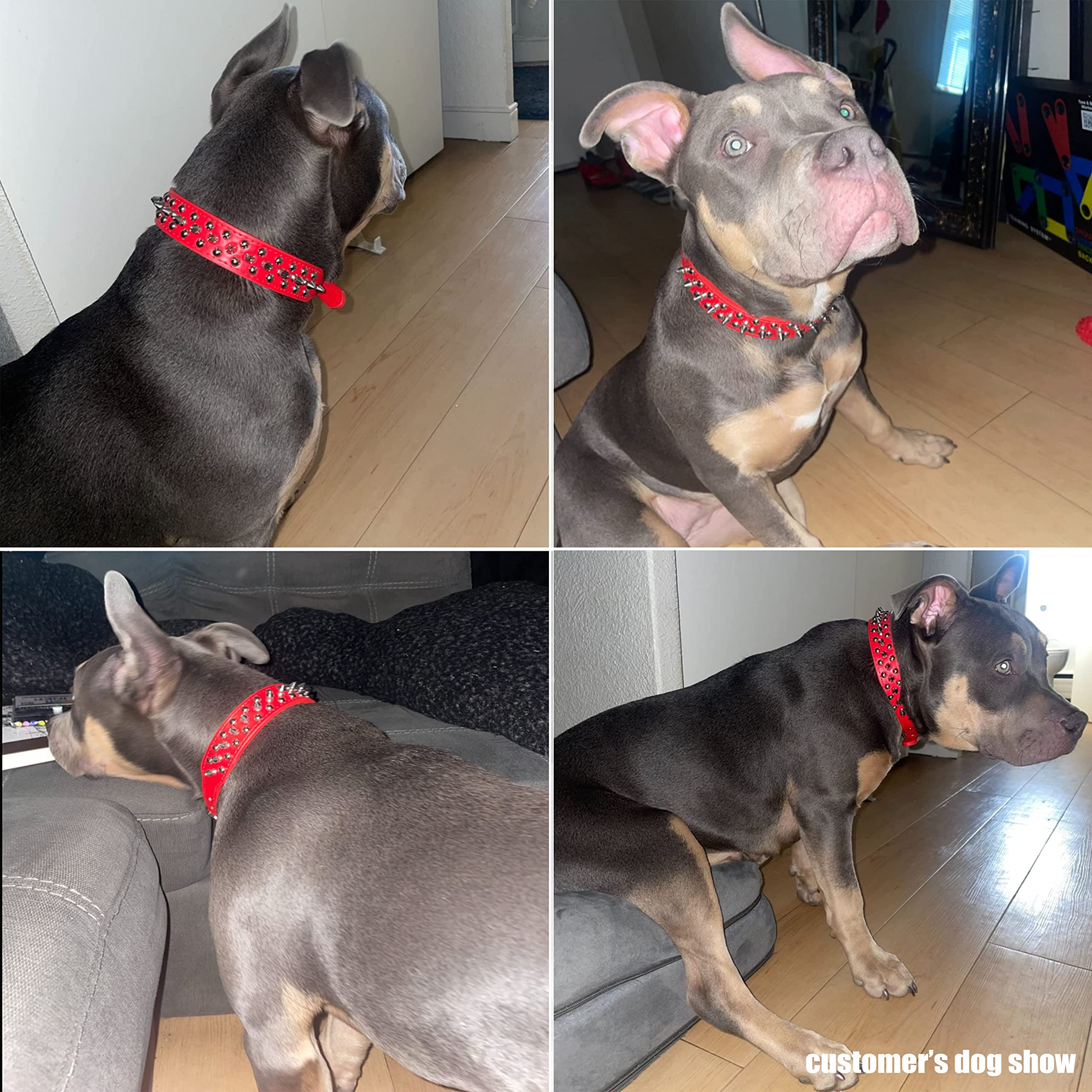 Teemerryca Adjustable Microfiber Leather Spiked Studded Dog Collars With A Squeak Ball Gift For Small Medium Large Pets Like Cats/Pit Bull/Bulldog/Pugs/Husky, Red, M(12'-15')