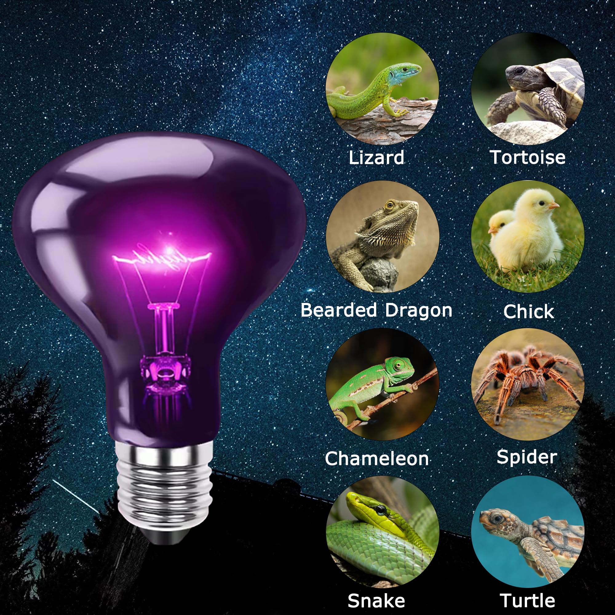 Hartompet 100W Reptile Night Light Bulb - Uva Heat Lamp - Simulates Natural Moonlight, Purple Basking Lamp For Bearded Dragons,