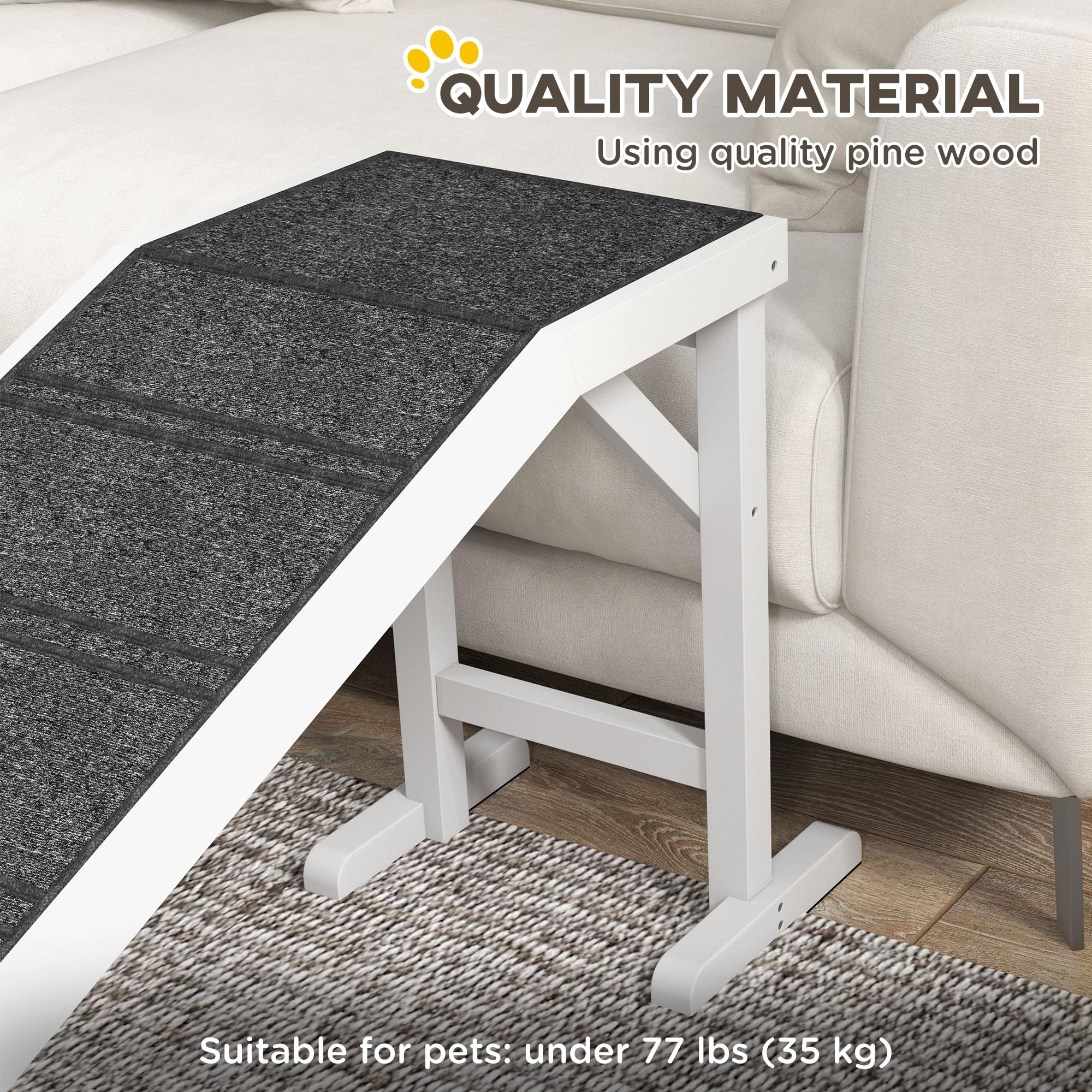 PawHut 74 Dog Ramp for Bed, Non-Slip Carpet, White - Pet Ramp with Top Platform for Easy Pet Access
