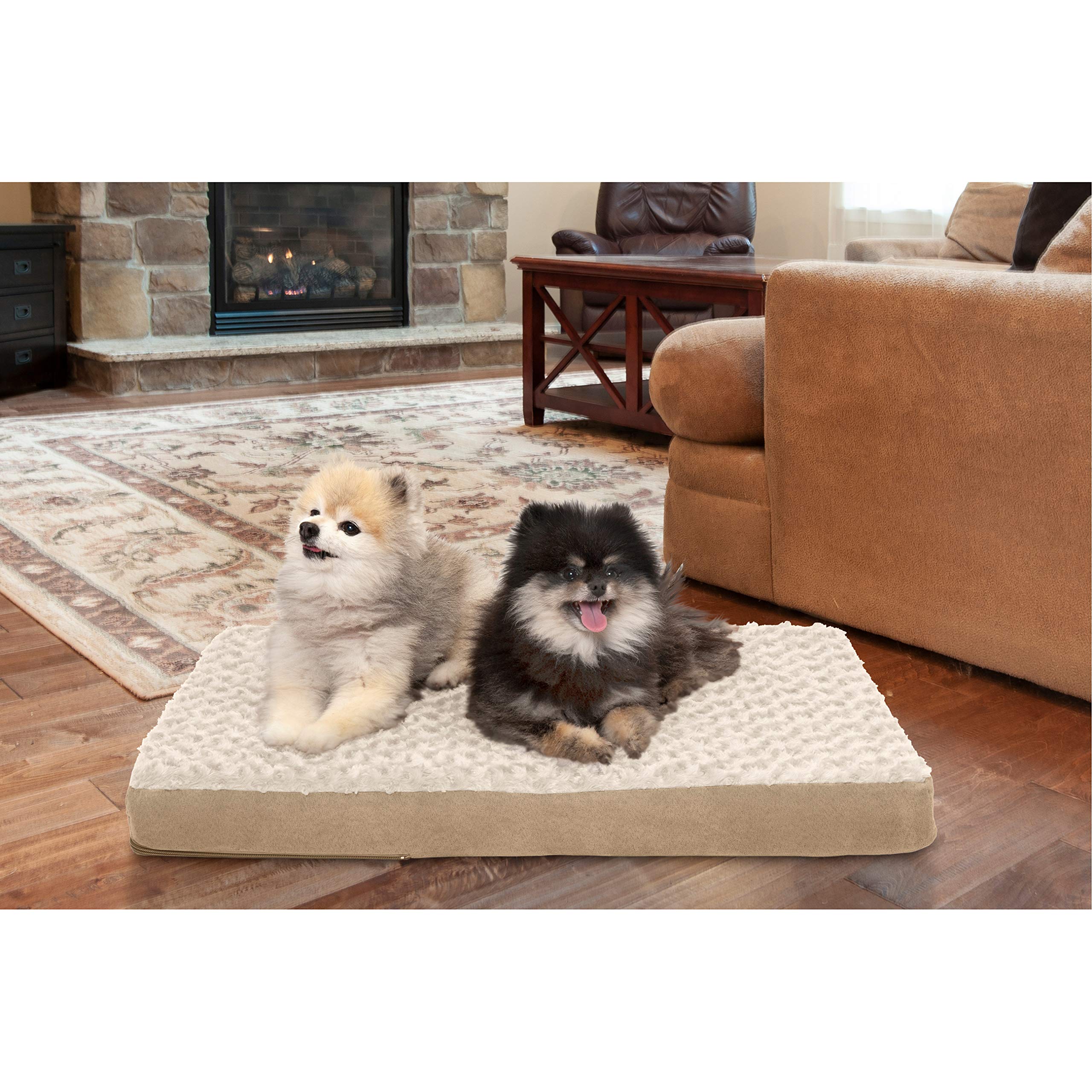 Furhaven Cooling Gel Dog Bed for Medium/Small Dogs w/ Removable Washable Cover, For Dogs Up to 35 lbs - Ultra Plush Faux Fur & S