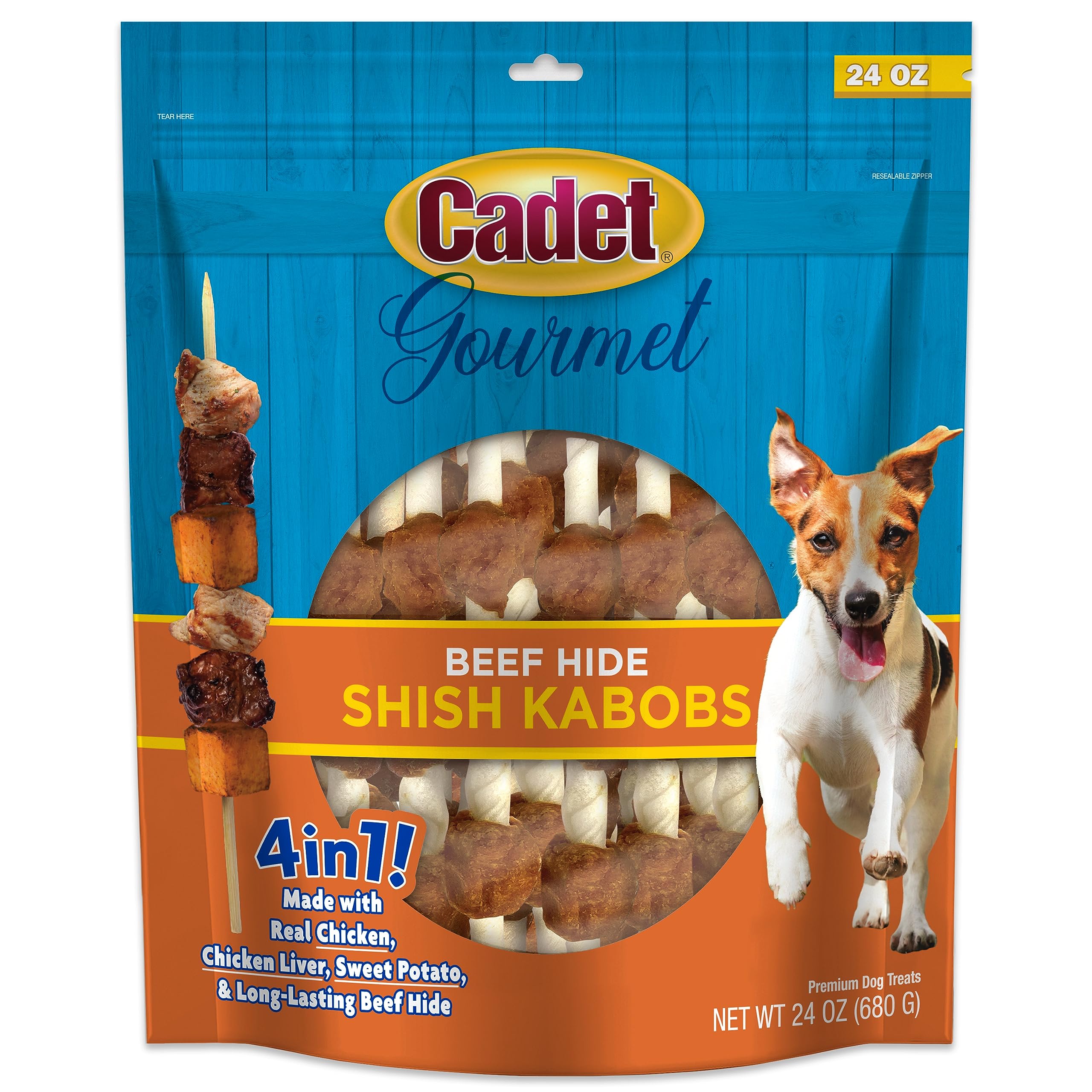 Cadet Gourmet Shish Kabob Dog Chews for Small Dogs, Rawhide Treats with Chicken, Duck and Sweet Potato, Healthy & Natural Beef H