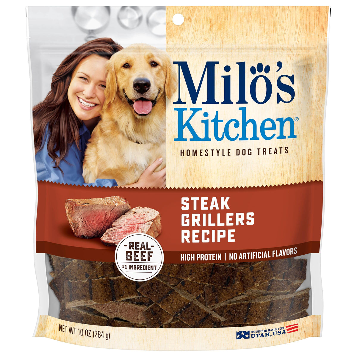 Milo'S Kitchen Homestyle Dog Treats, Steak Grillers, 10 Ounce, High Protein, No Artifical Flavors