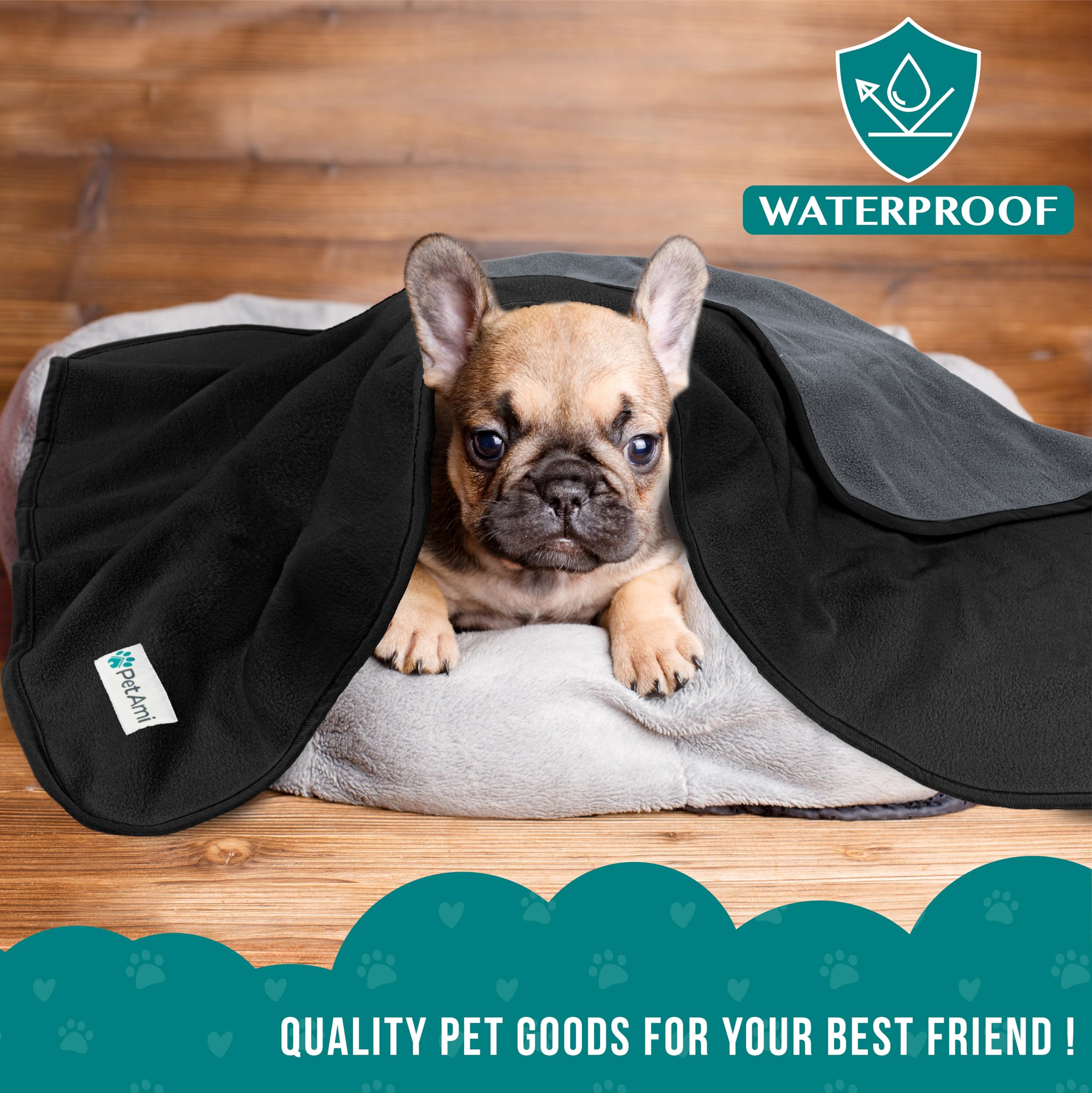 Petami Waterproof Dog Blanket For Medium Large Pets Dogs Cats, Pet Couch Cover Protector For Furniture, Reversible Washable Soft Fleece Cat Blanket For Bed Couch Sofa, 40X60 (Black/Gray)