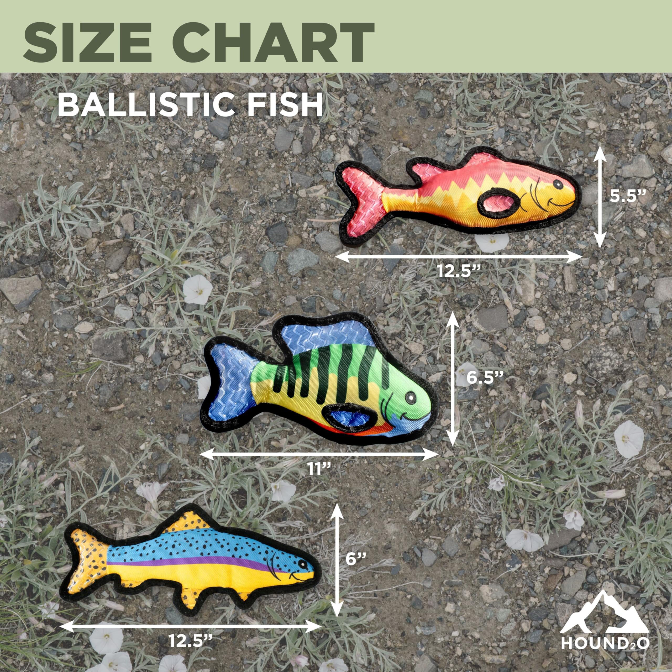 Hound2O Durable Plush Outdoor Toys For Dogs | Squeaky Bluegill,Trout & Bass 3-Pack | Value Pack Fishing Themed Dog Toys With Pla