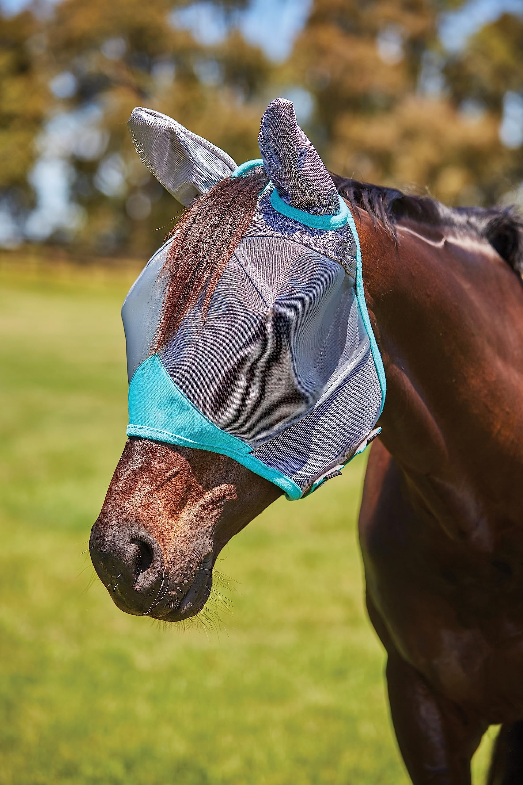 WeatherBeeta ComFiTec Deluxe Fine Mesh Mask with Ears, Grey/Turquoise, Cob