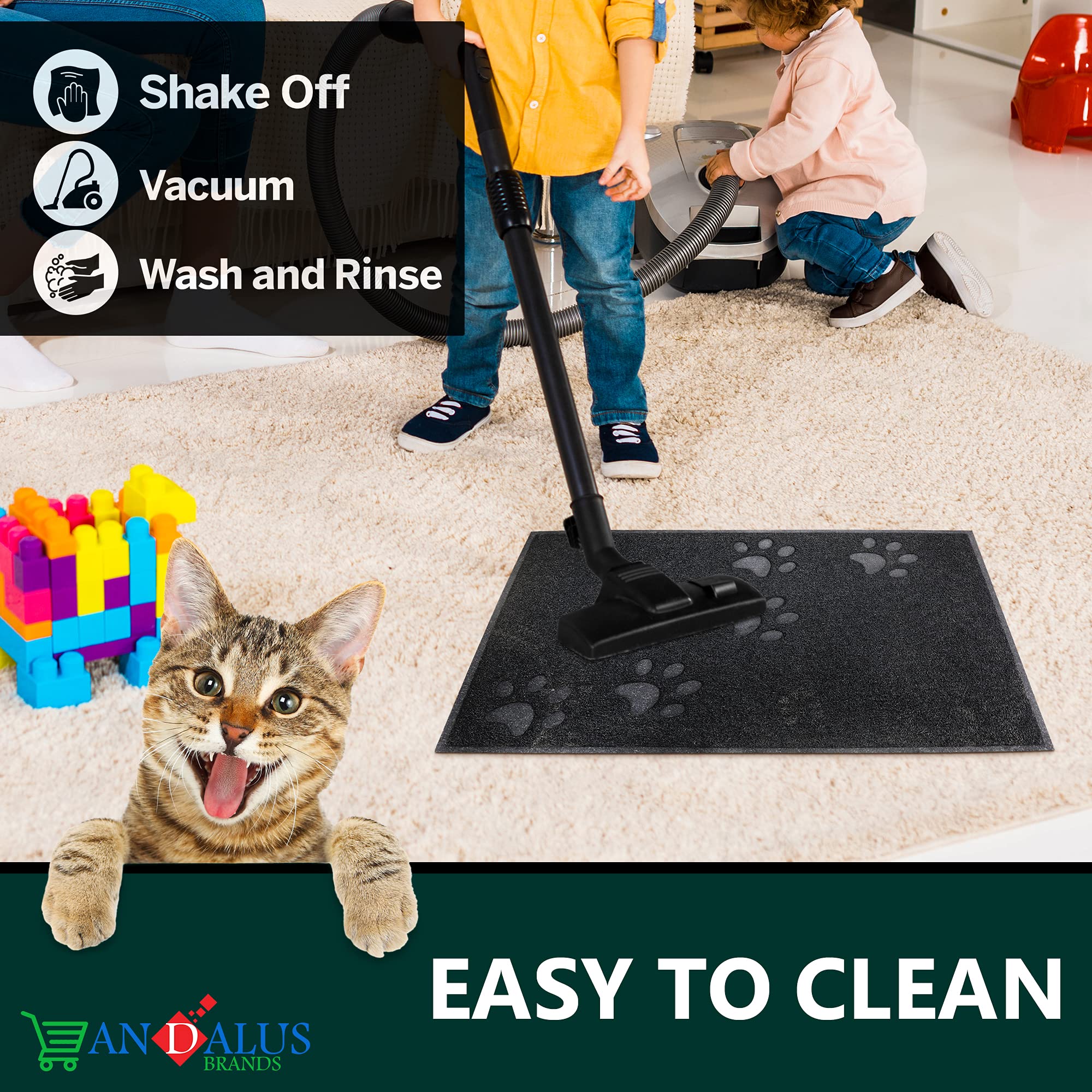 Andalus Premium Cat Litter Mat Pack Of 1-100% Waterproof With Non-Slip Backing Of Litter Box Mat - Soft On Kitty Paws & Easy To Clean Cat Mats For Litter - Black, Medium (23.5' X 15.75')