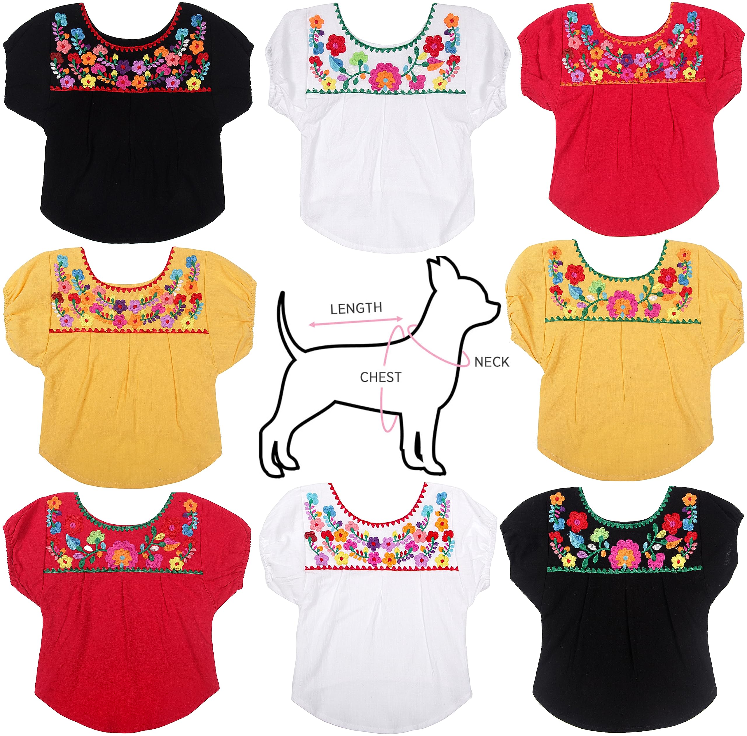 Yzxdorwj Embroidered Dog Shirts Mexican Pet Clothing Floral Colorful Cute Boho Soft Cotton T Shirt For Pet Dog Cats (M, Bb-Wr)