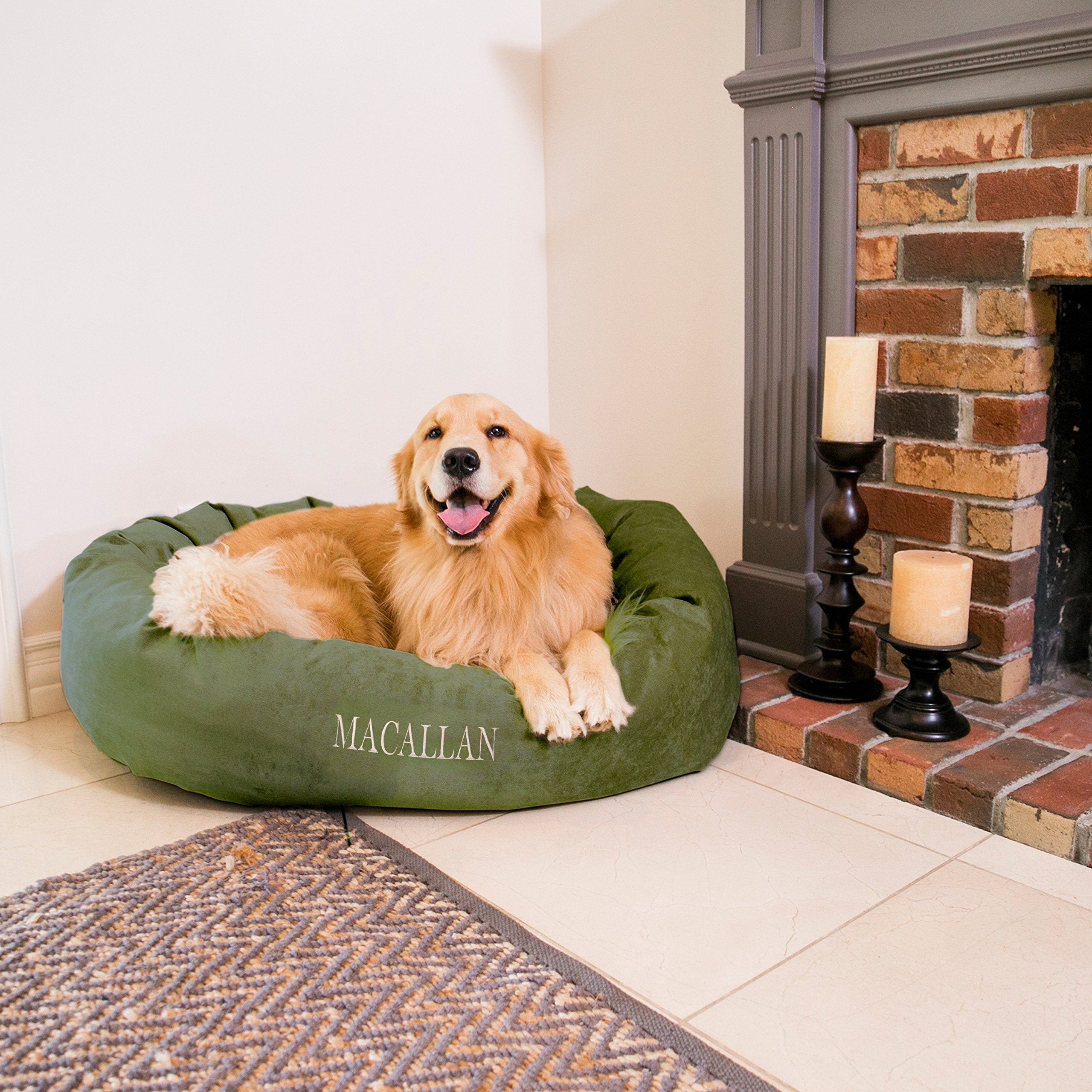 Majestic Pet Personalized Villa Shredded Memory Foam Mix Calming Soft Round Dog Bed - Spine Support For Head - Fluffy Donut Dog 