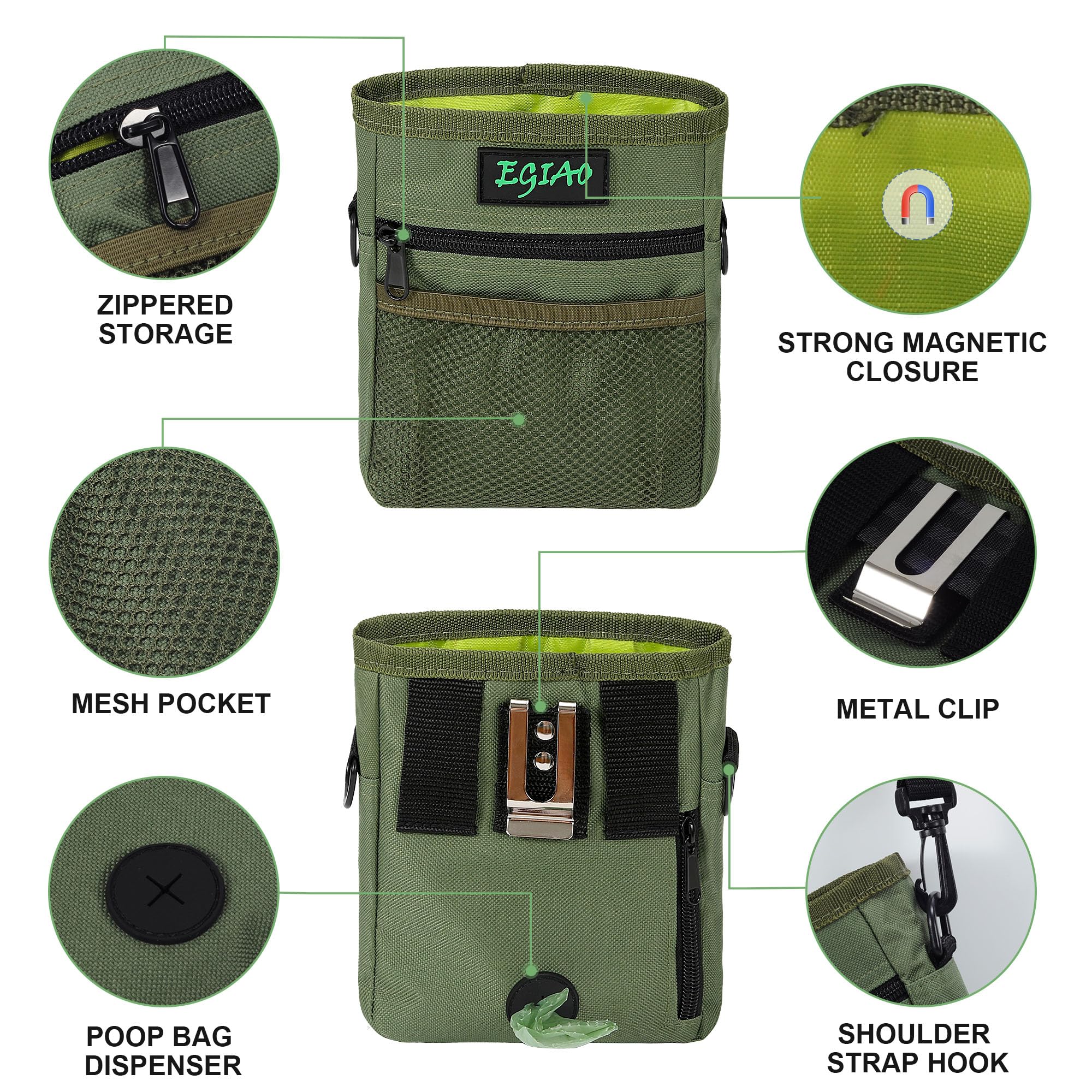 Dog Treat Pouch with Collapsible Dog Bowl, Training Clicker and Poop Bags, Treat Pouches for Pet Training, Magnetic Closure, Bui