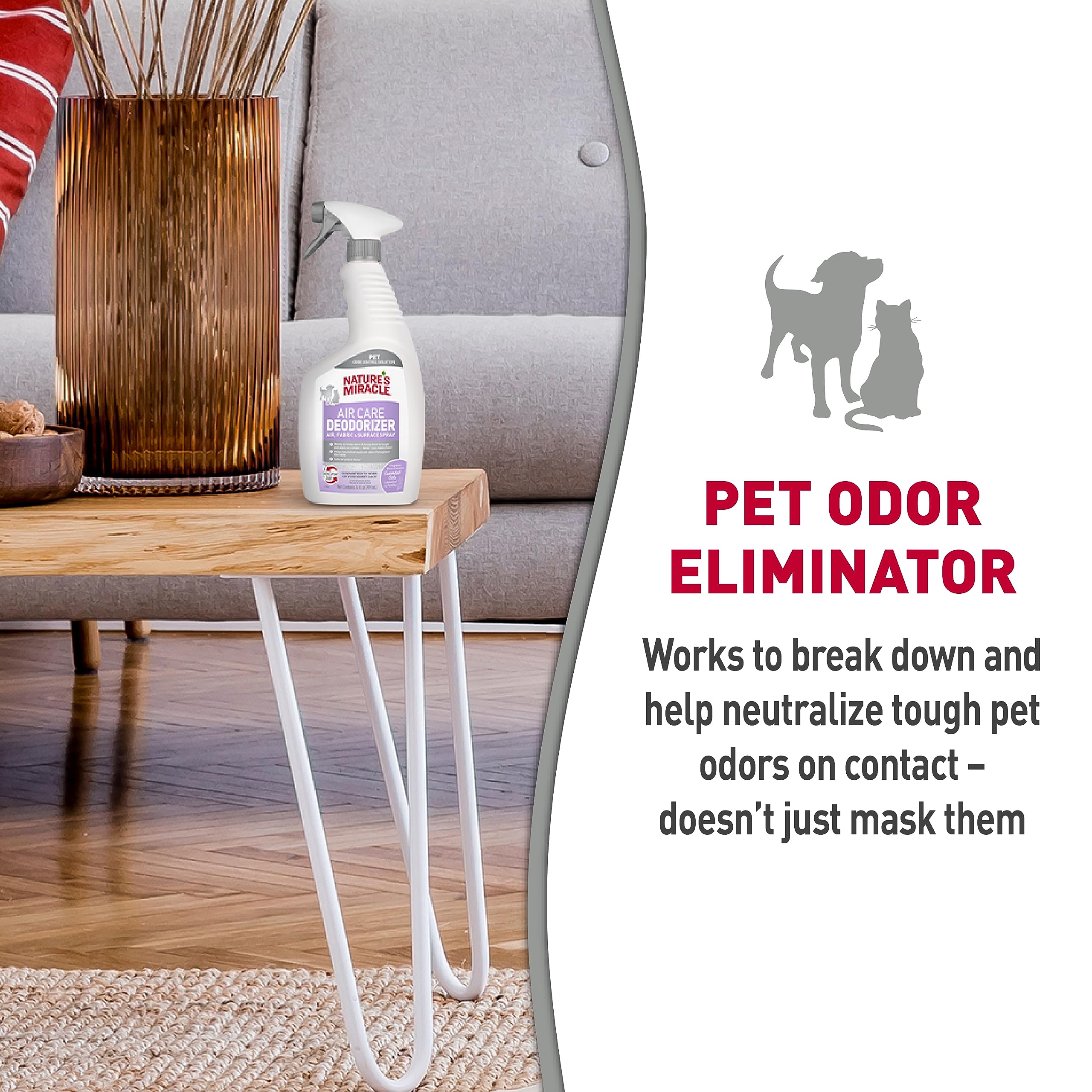 Natures Miracle Air Care Deodorizer Air, Fabric And Surface Spray Lavender & Vanilla Scent, 24 Ounces, Pet Odor Eliminator