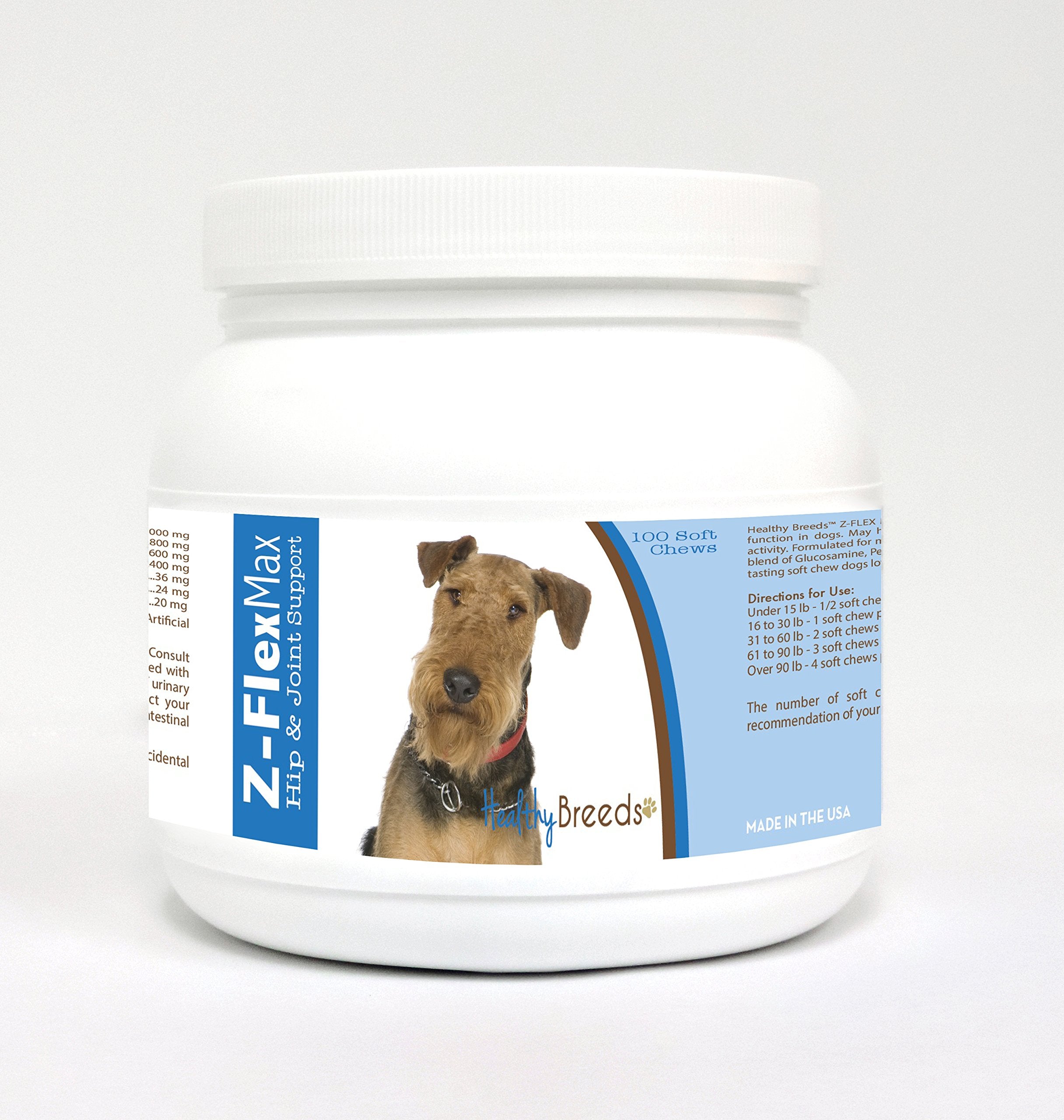 Healthy Breeds Airedale Terrier Z-Flex Max + Glucosamine + Chondroitin + Omegas - Hip & Joint Support for Improved Mobility - 10