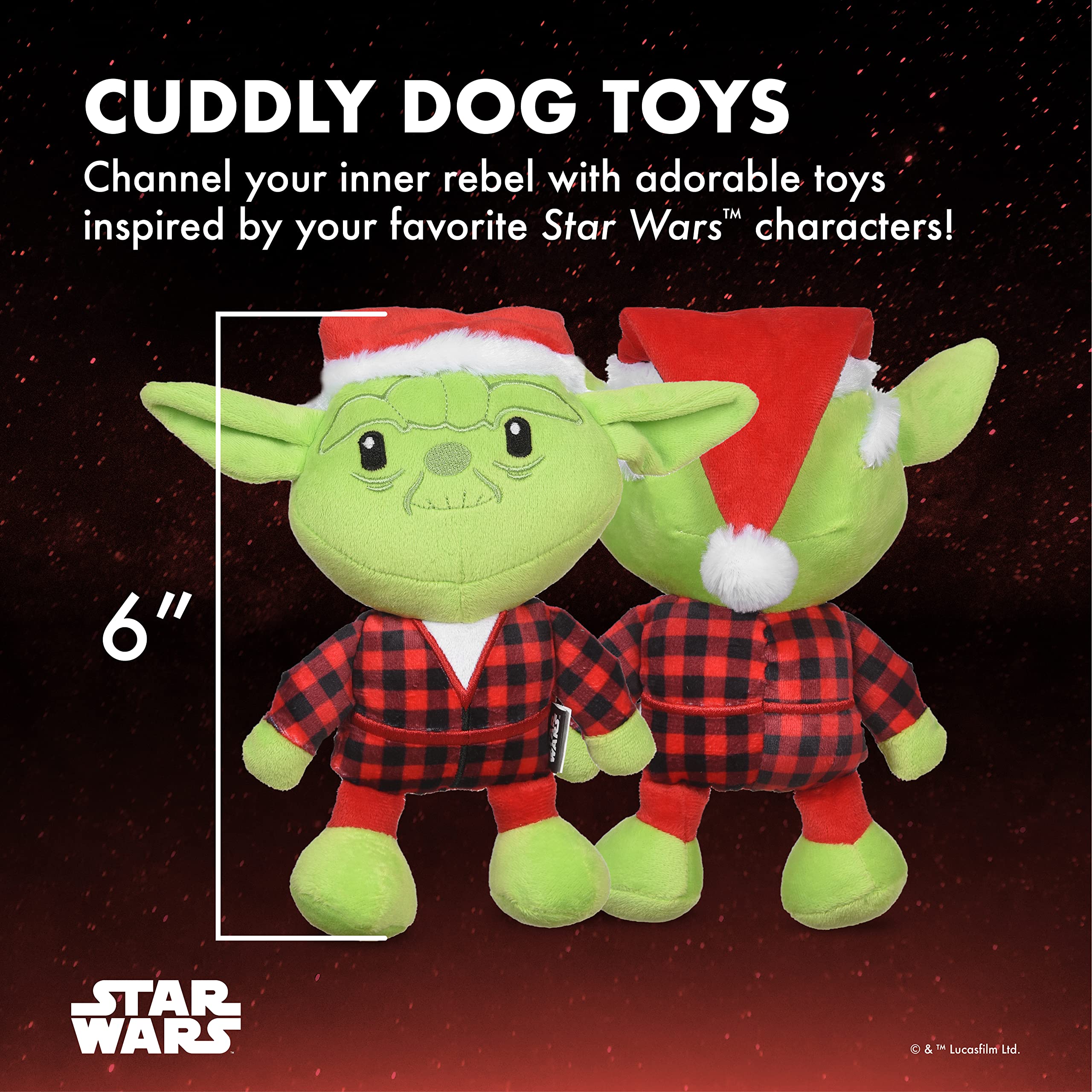 Star Wars for Pets Yoda Dog Toy for Holidays | Santa Yoda Squeaky Chew Toy | Holiday Star Wars Plush Toys | 6 Inch Small Dog Toy