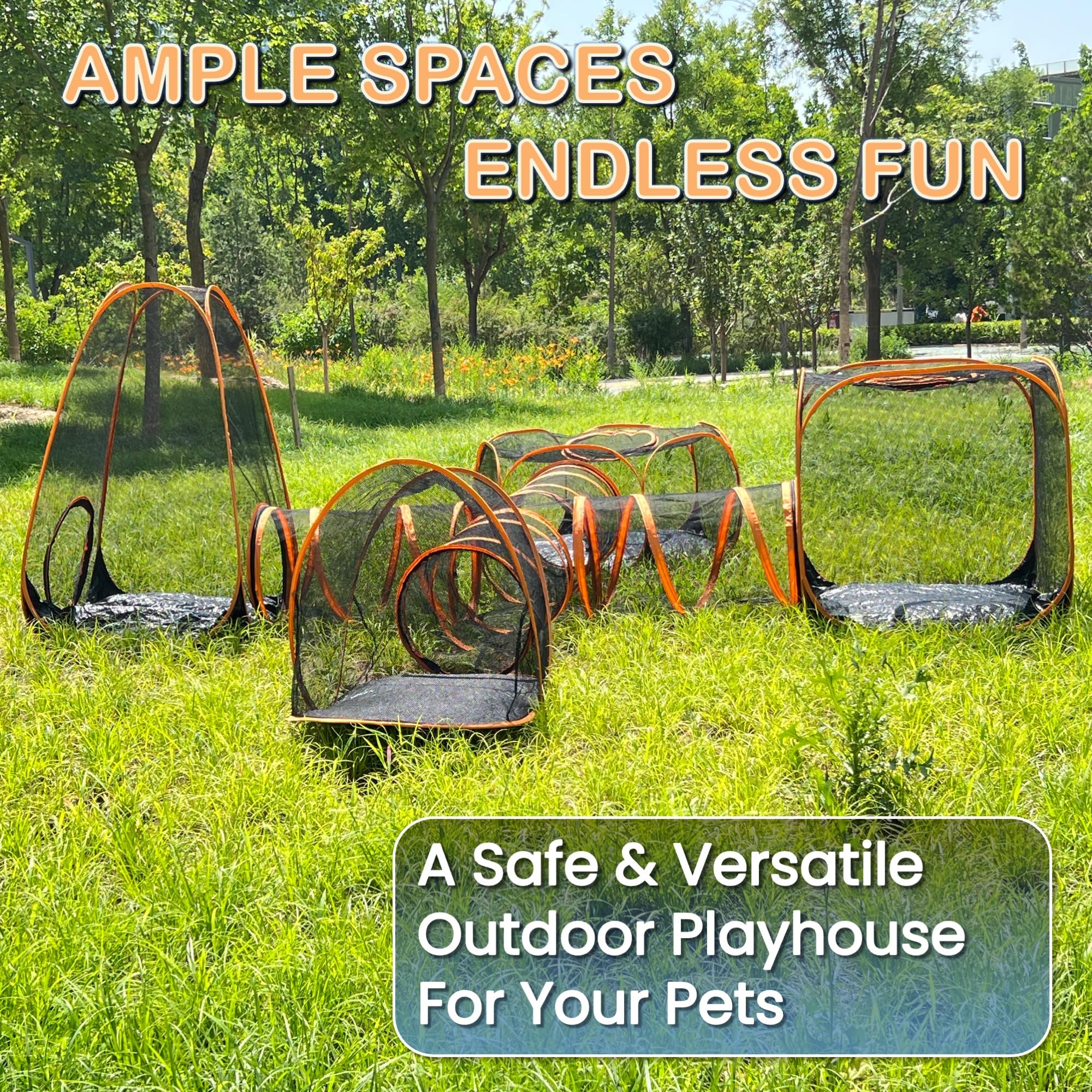 6-In-1 Large Outdoor Indoor Cat Tent & Tunnel Playpen Set, Easy Assembly Pop Up Pet Play Pen, Portable Foldable Soft Enclosure O