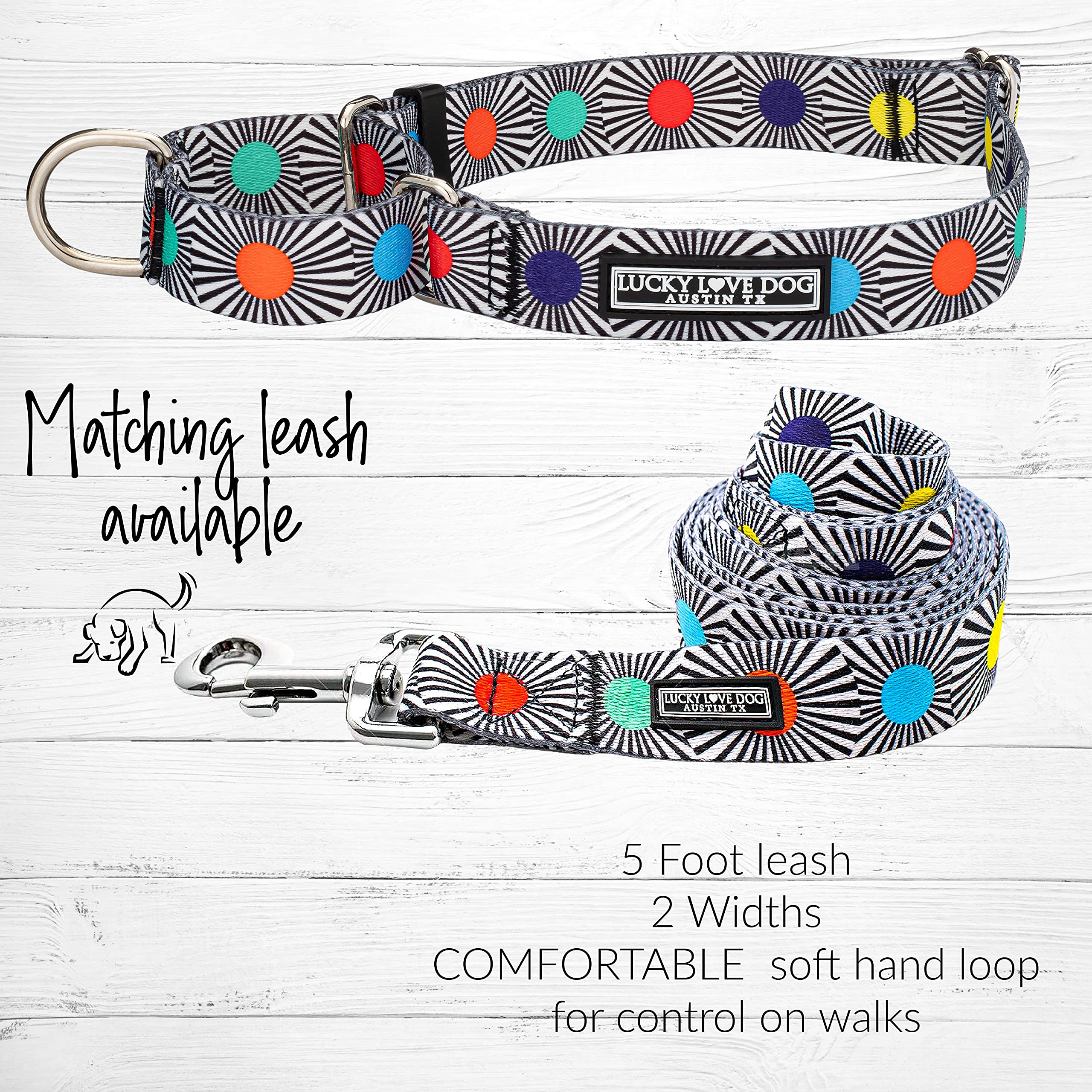 Lucky Love Dog, Adjustable Fun Style Martingale Collar For Dogs, Comfy & Bright Color, Premium No Slip Dog Collar - (Medium, Soc