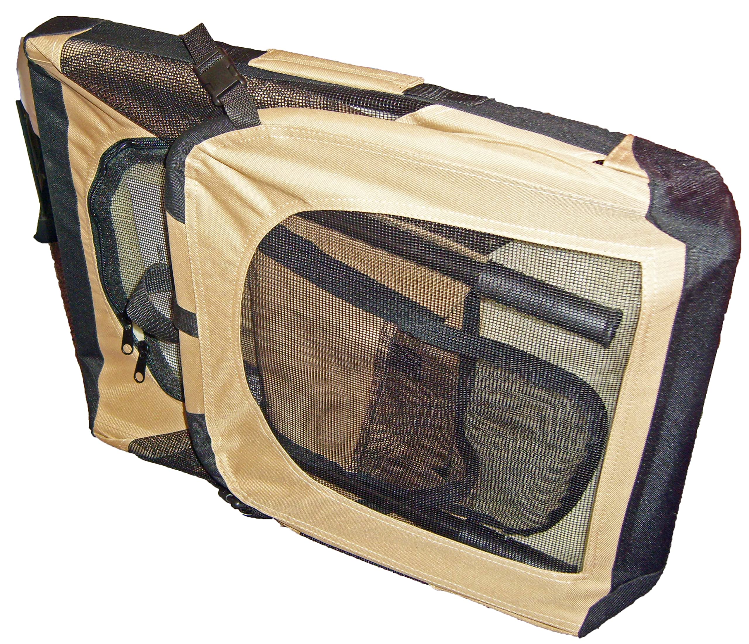 Pet Life '360° Vista View' Zippered Soft Folding Collapsible Durable Metal Framed Pet Dog Crate House Carrier, X-Small, Khaki