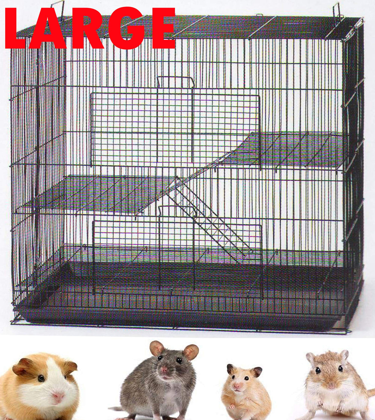 Large 3-Levels Ferret Chinchilla Sugar Glider Rats Animal Cage With 3/8' Wire Cross Shelves And Ladders (30' L X 18' W X 24' H Black)