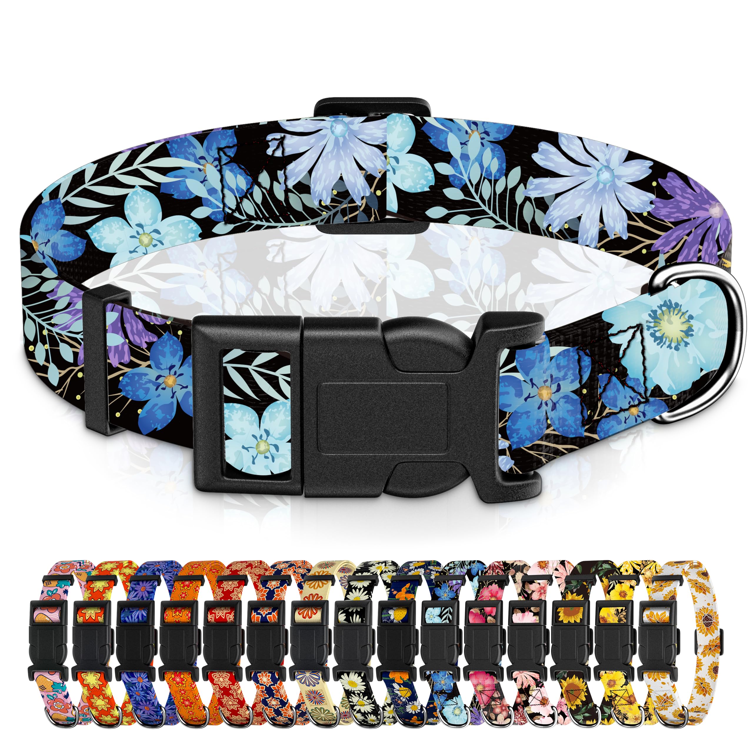Seyezo Dog Collar For Boys Girls, Floral Puppy Collar For Small Medium Large Dogs, Adjustable Floral Pattern Soft Pet Collar Wit