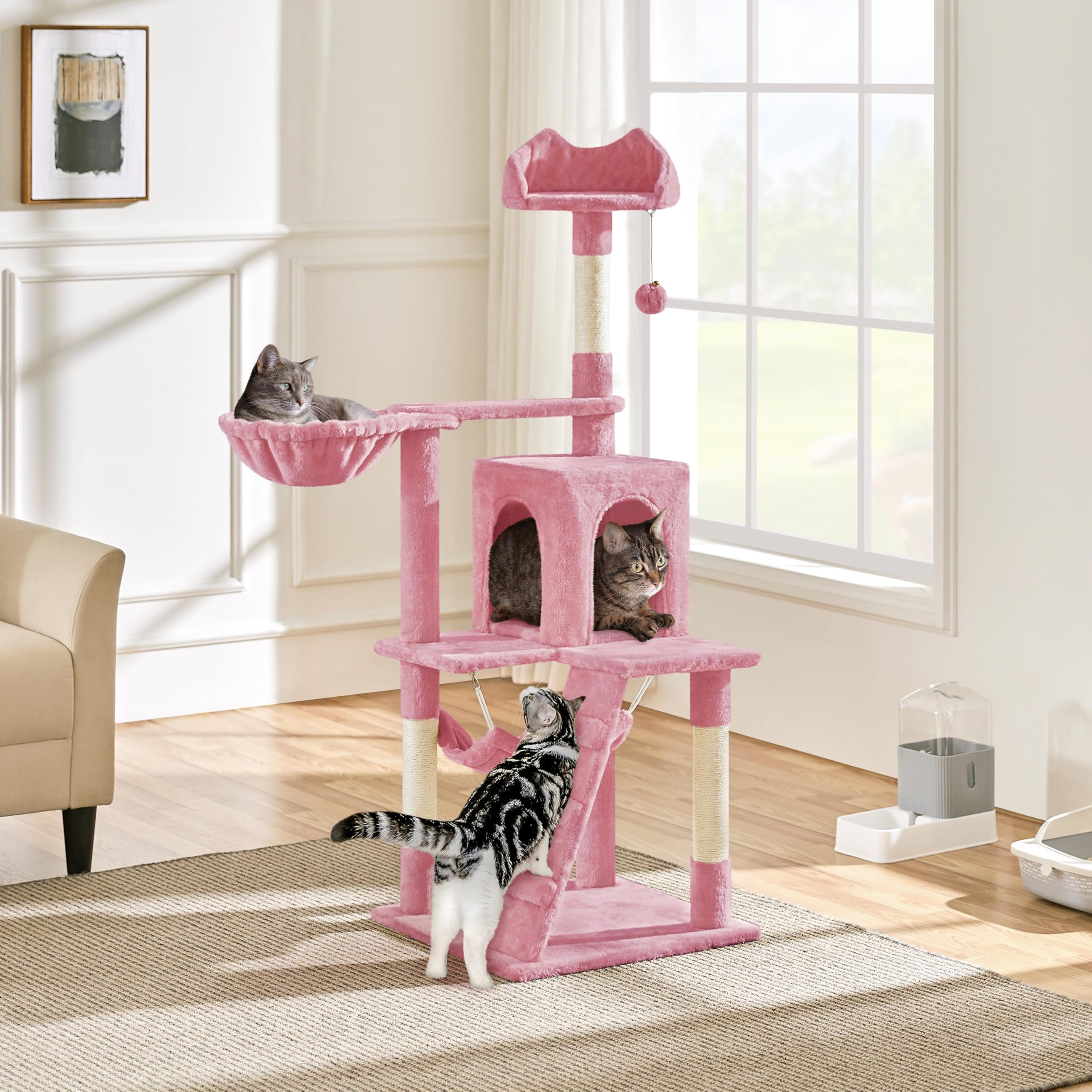 Yaheetech 54in Cat Tree, Multi-Level Cat Tower with Scratching Posts, Spacious Condo and Hammock, Ideal Activity Center for Indo