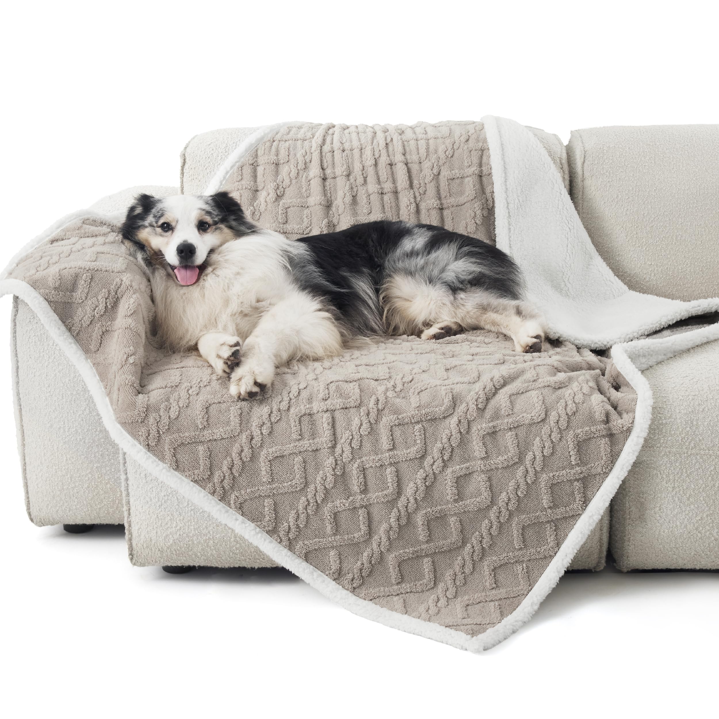 Bedsure Waterproof Dog Blankets For Large Dogs - Pet Blanket For Couch Protector Washable, Jacquard Coral Fleece Cat Throw Blank