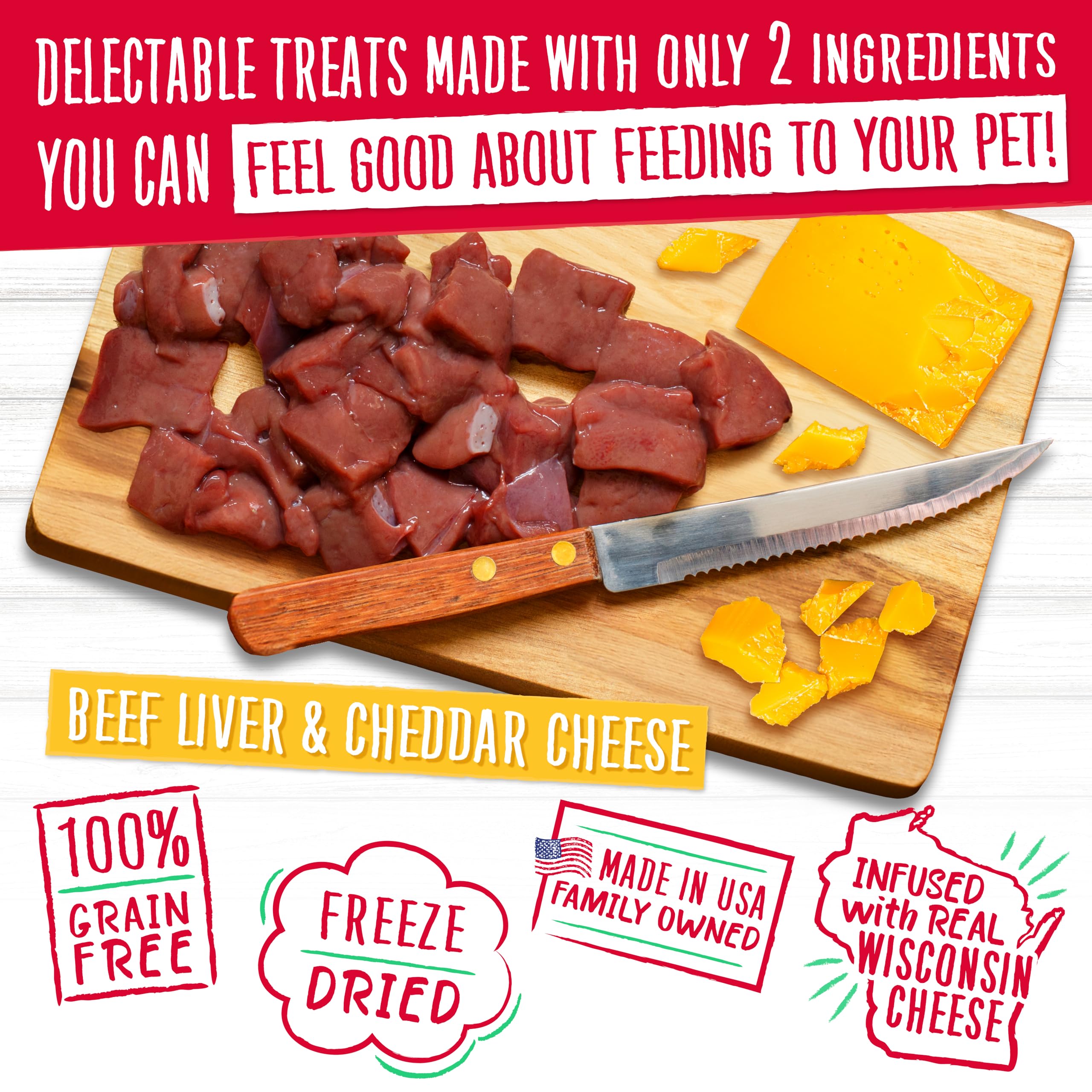 Charlee Bear Freeze Dried Dog Treats, Beef & Cheese, High Protein, 2.25 Oz Resealable Bag, Grain Free Training Snacks, Made in USA