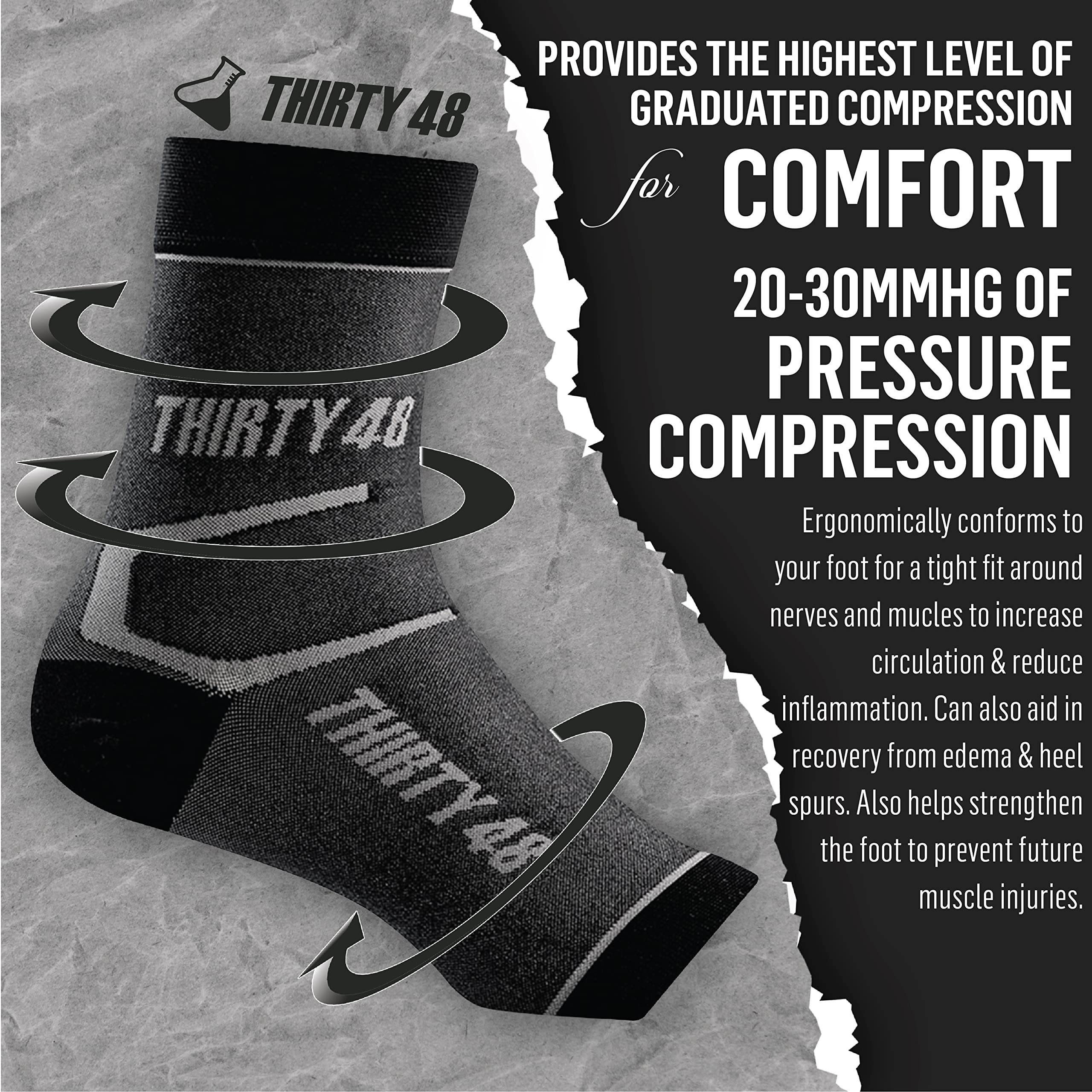 Thirty48 Plantar Fasciitis Socks, 20-30 mmHg Compression, Medium, Pink, Model FC2PKG, Relieves Arch Pain & Foot Swelling