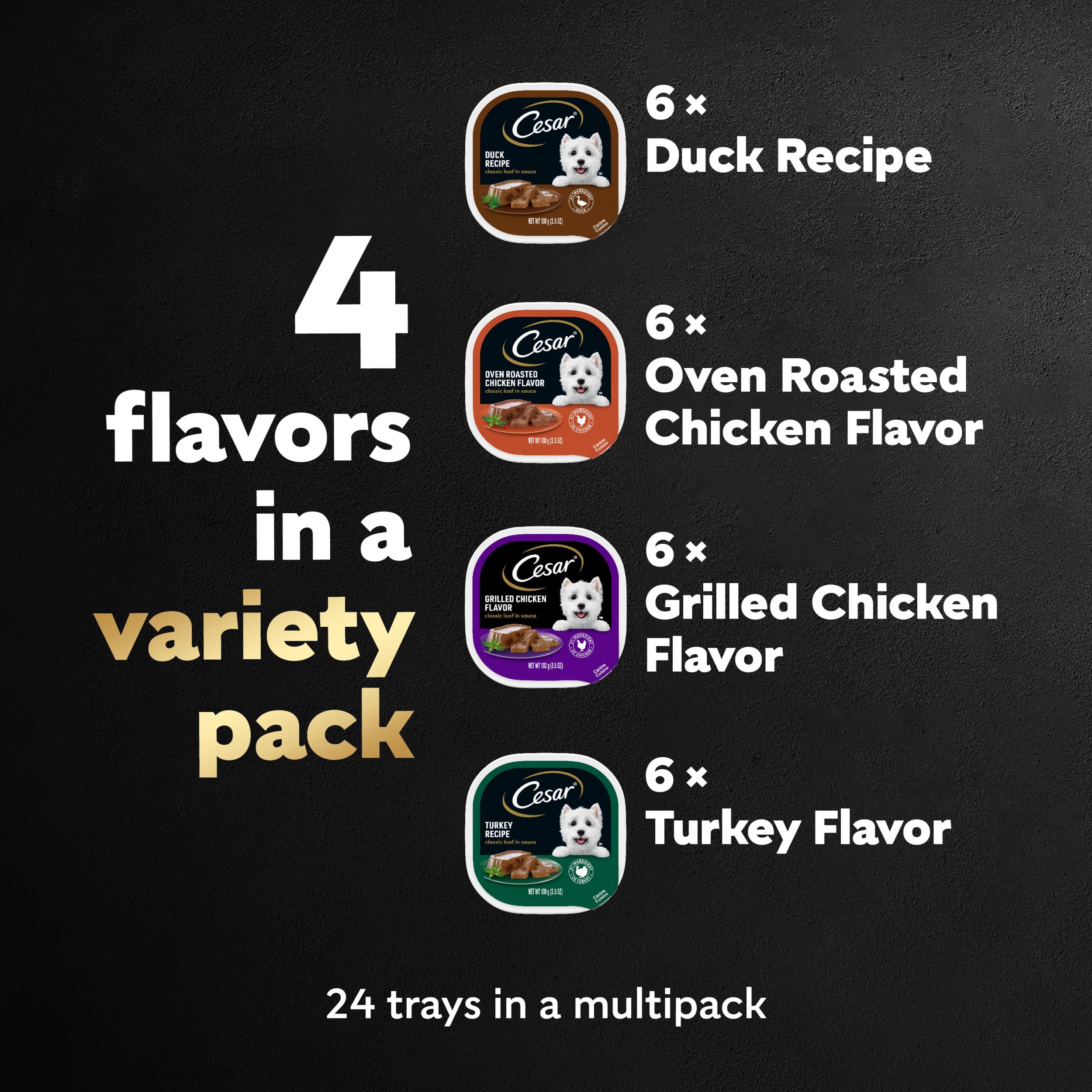 CESAR Adult Wet Dog Food Classic Loaf in Sauce Poultry Variety Pack,. Easy Peel Trays with Real Chicken, Turkey or Duck, 3.5 Oun