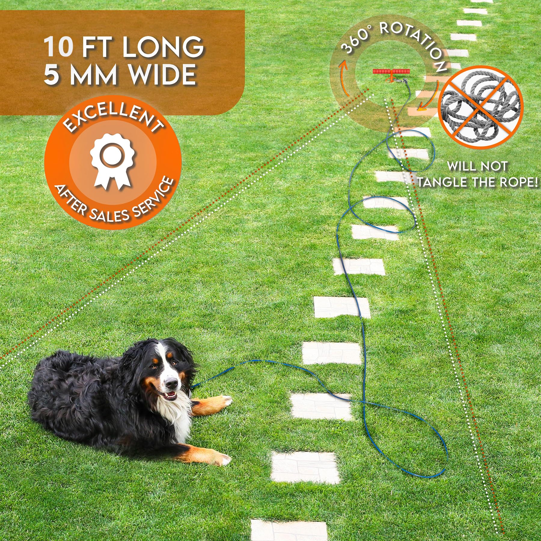 Sliridog Heavy Duty Dog Tie Out Cable and Stake, 10FT, Alloy Steel, for Large Dogs up to 200 lbs, Orange
