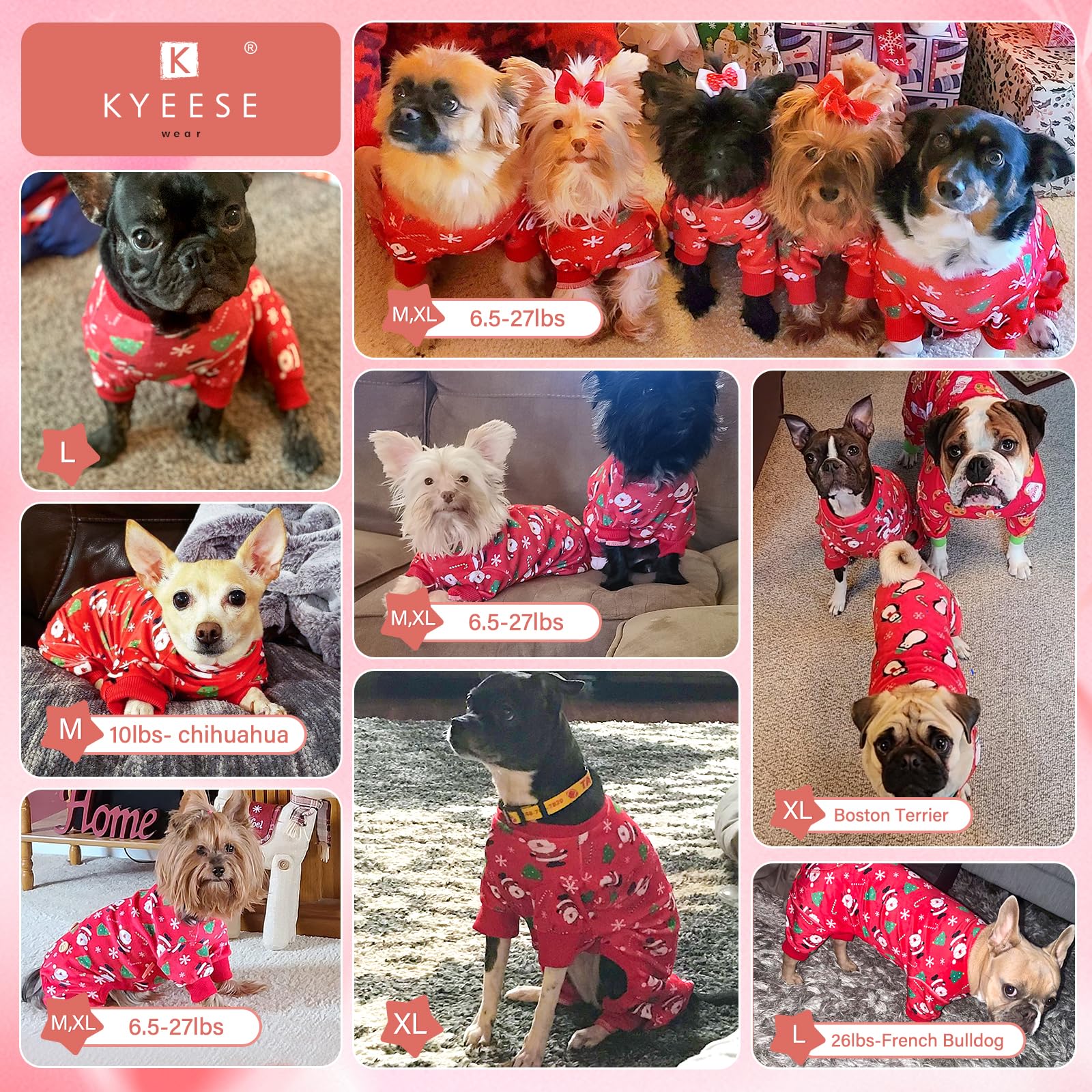 Kyeese New Year Dog Pajamas Santa Claus Dog Pjs For Small Dogs Holiday Dog Onesie Soft Velvet