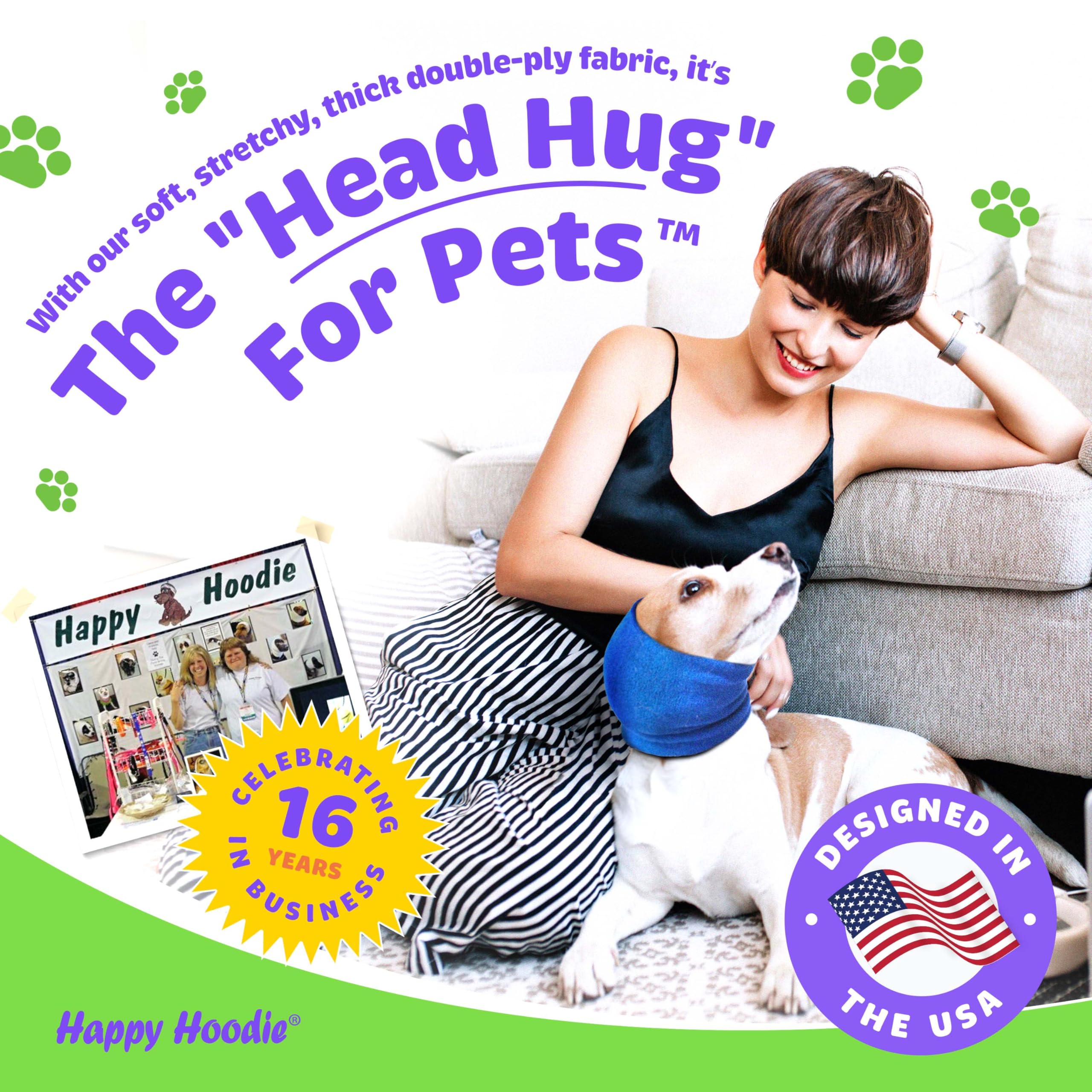Happy Hoodie The Original Dog & Cat Calming Band, Anxiety Relief/Noise Protection-Grooming-Thunder-Fireworks (Xs, Blue)