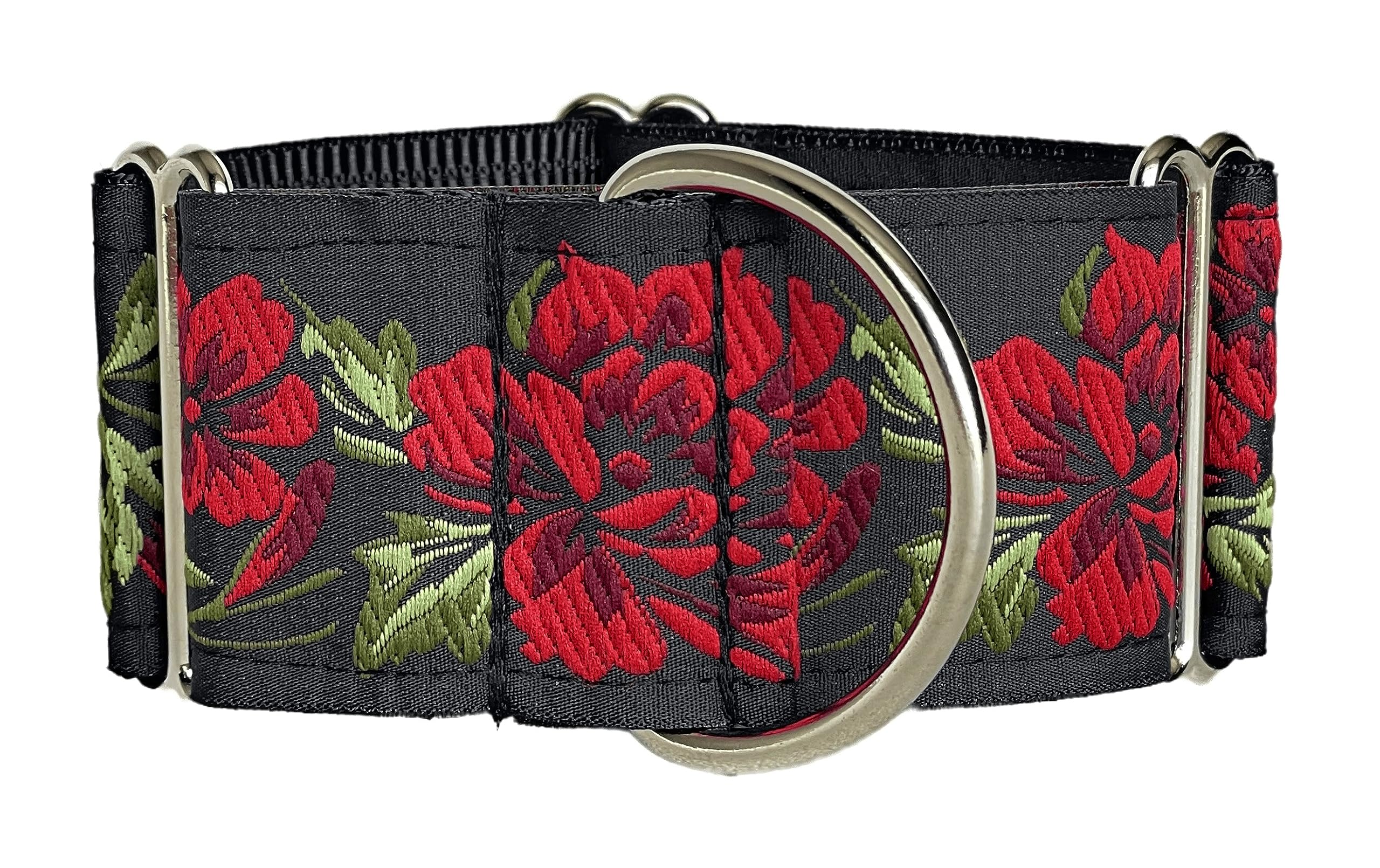 Sighthound Gang Martingale Dog Collar For Greyhound Saluki Whippet And Other Breeds With Similar Neck 2'' Wide (M 11''-14'' And Leash Set), Red, Black