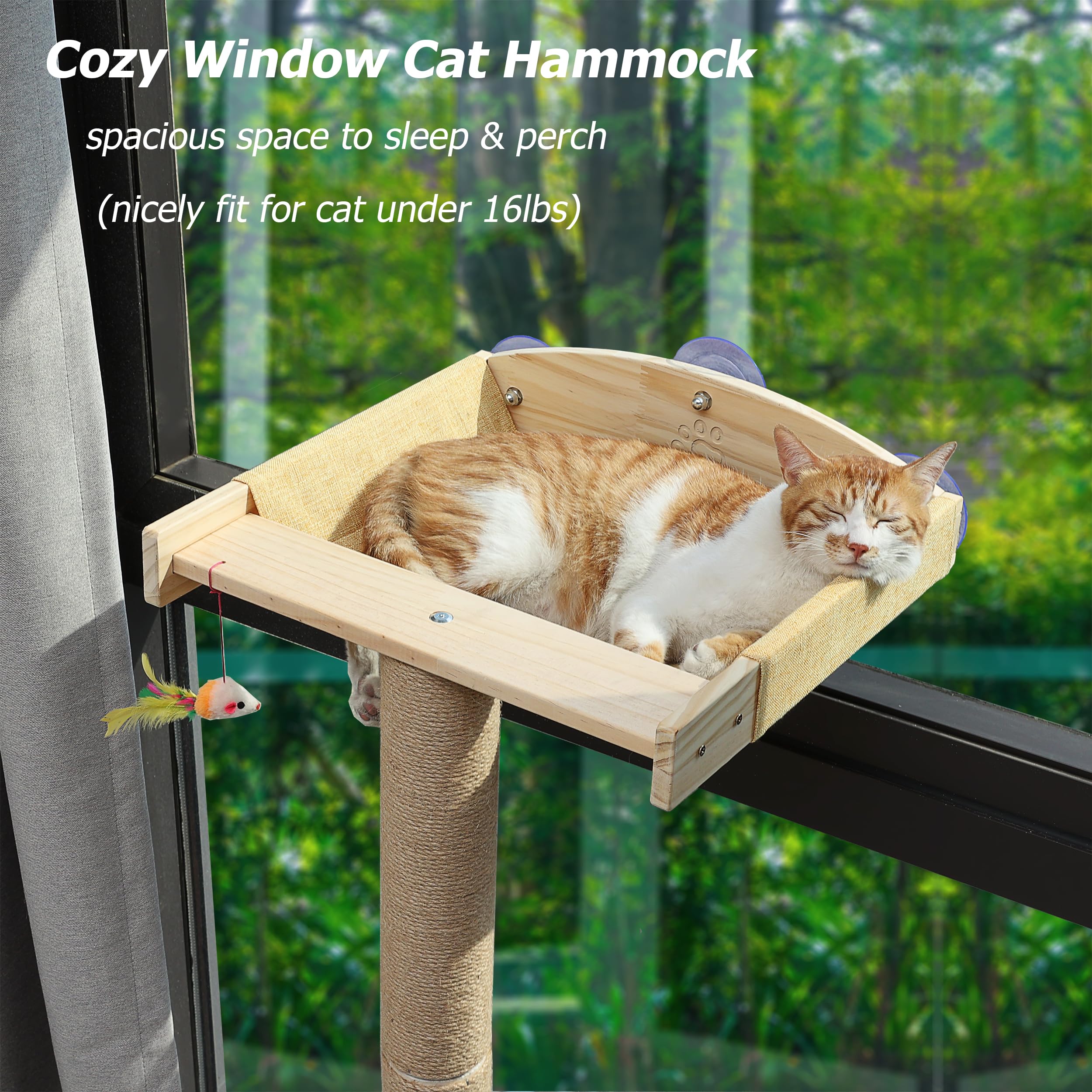 Cat Window Perch With Tall Scratching Posts, Inside 46'' Climbing Tree Hammmock Mounted With Suction Cups For Sleeping,Playing A