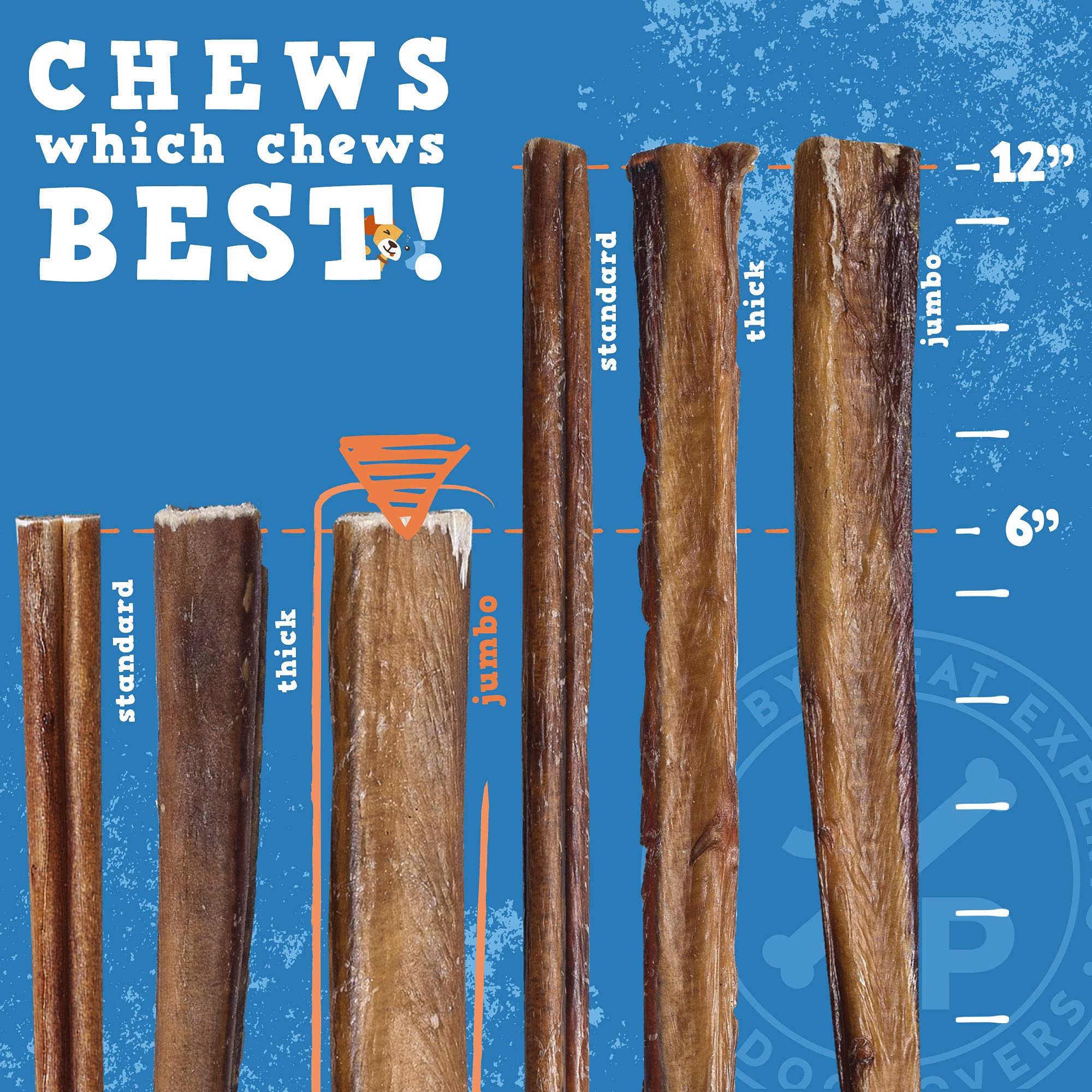 Jack&Pup 6-inch Jumbo Bully Sticks (6 Pack) Single Ingredient, Extra Thick Pizzle Sticks for Dogs | Longest Lasting Bully Sticks
