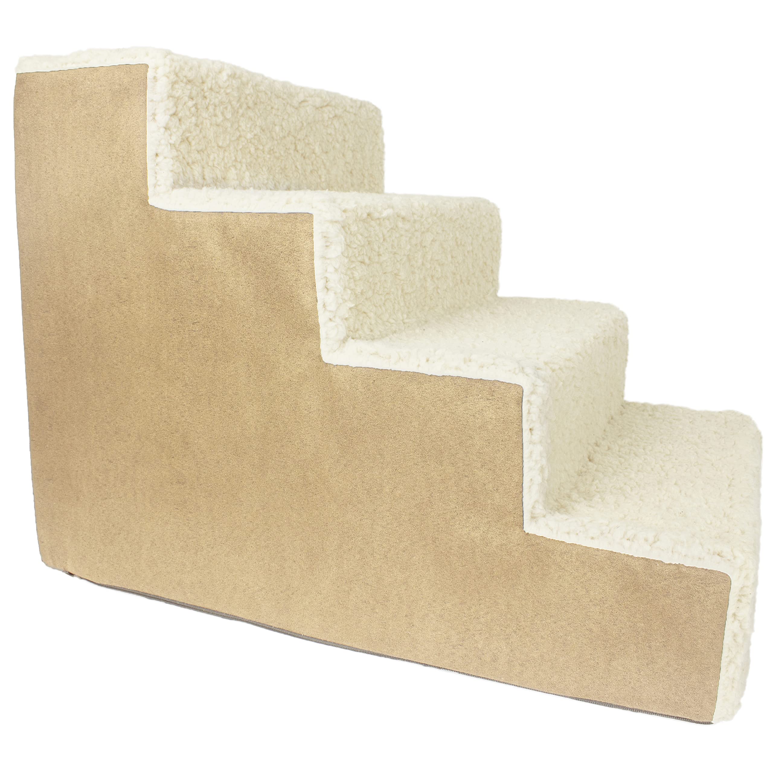 Precious Tails 4-Step High Density Sherpa Foam Pet Stairs for Small Dogs - Cat and Dog Steps for Bed and Sofa