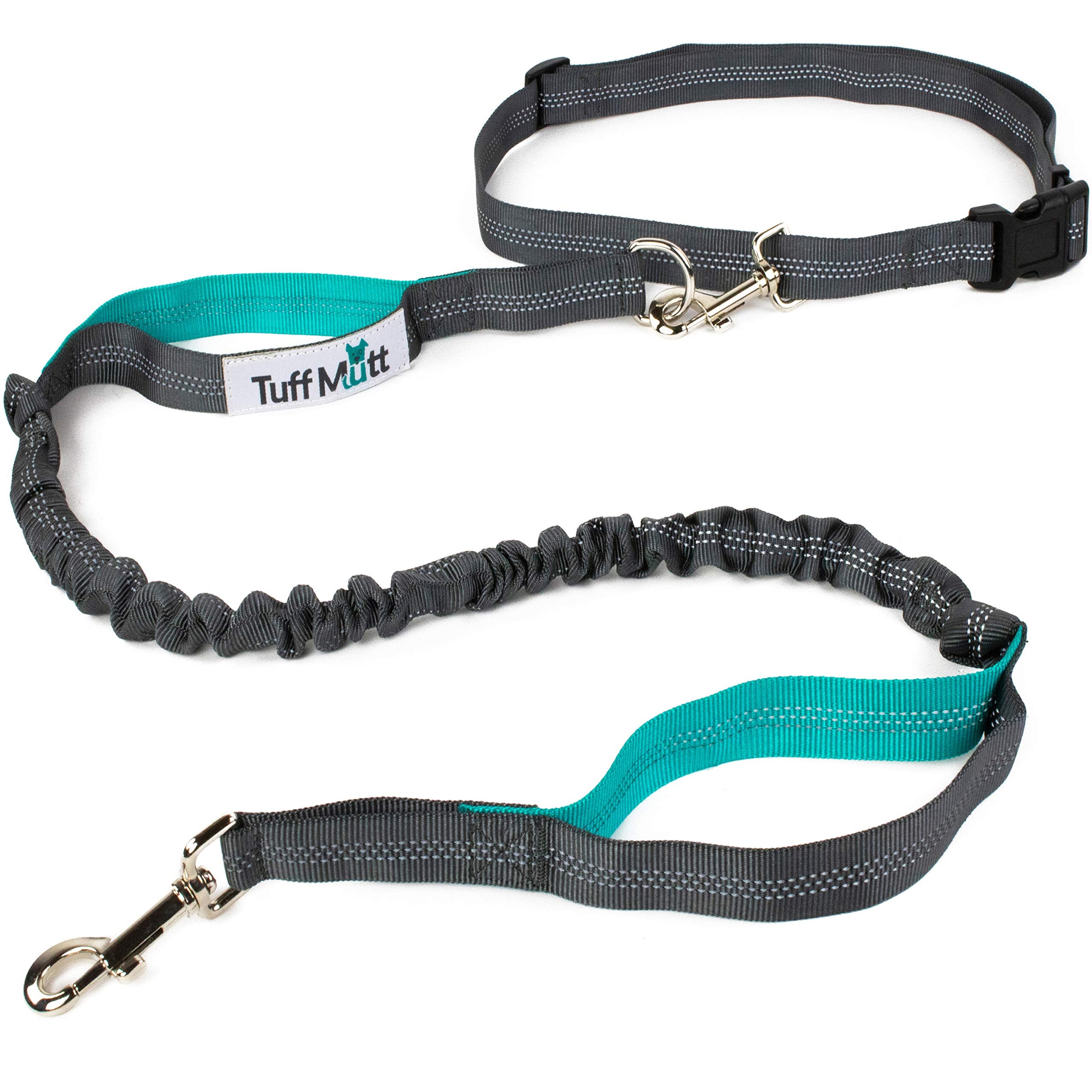 Tuff Mutt Hands-Free Waist Leash For Dog Walking, Running And Hiking, Adjustable Belt With Double Handle, Reflective Bungee Design For Large & Medium Dogs