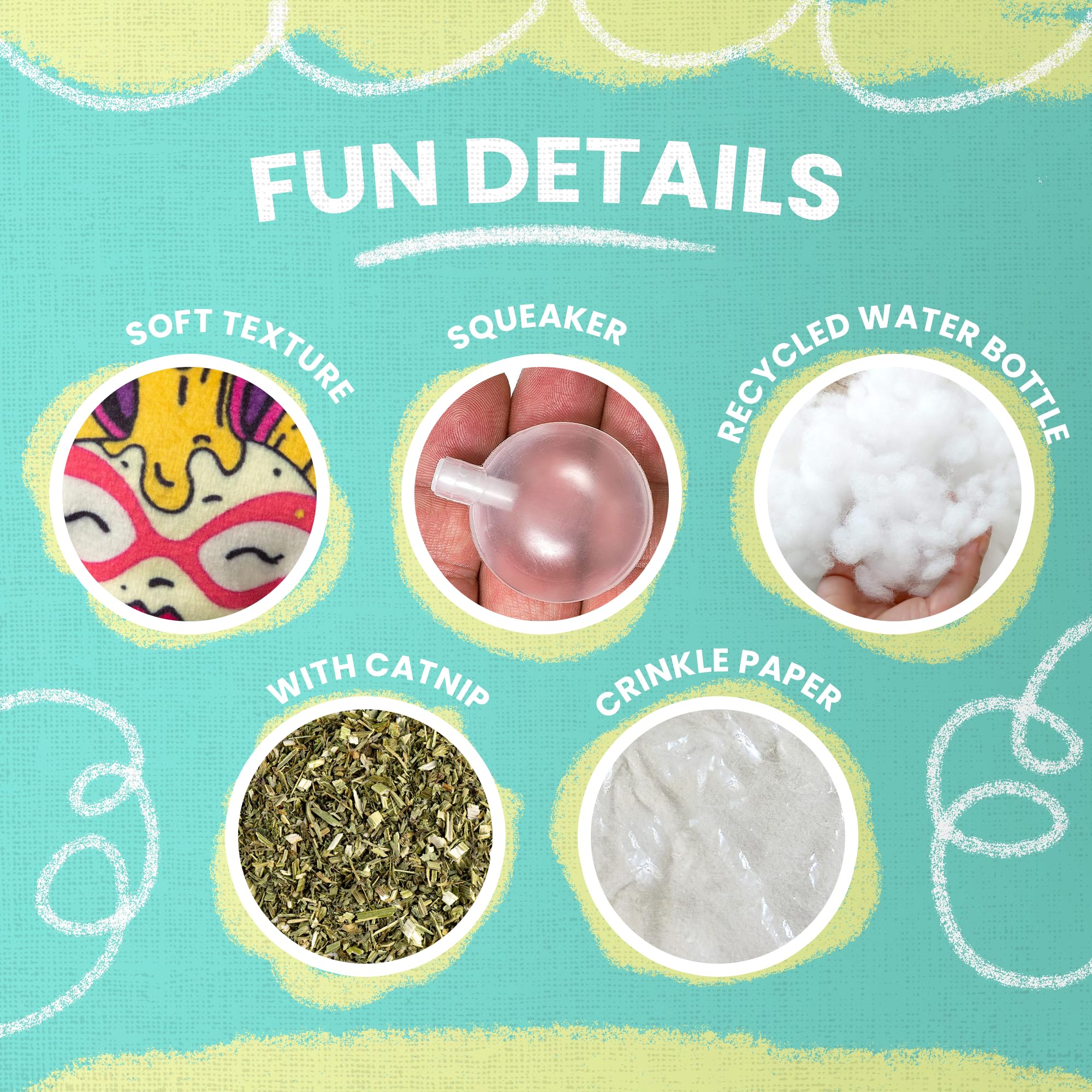 Snug Arooz Nacho Kitty Plush Cat Toy With Catnip Inside & Repair Patch - Crinkle Sounds & Squeaker - Engaging And Fun Toy For Ac