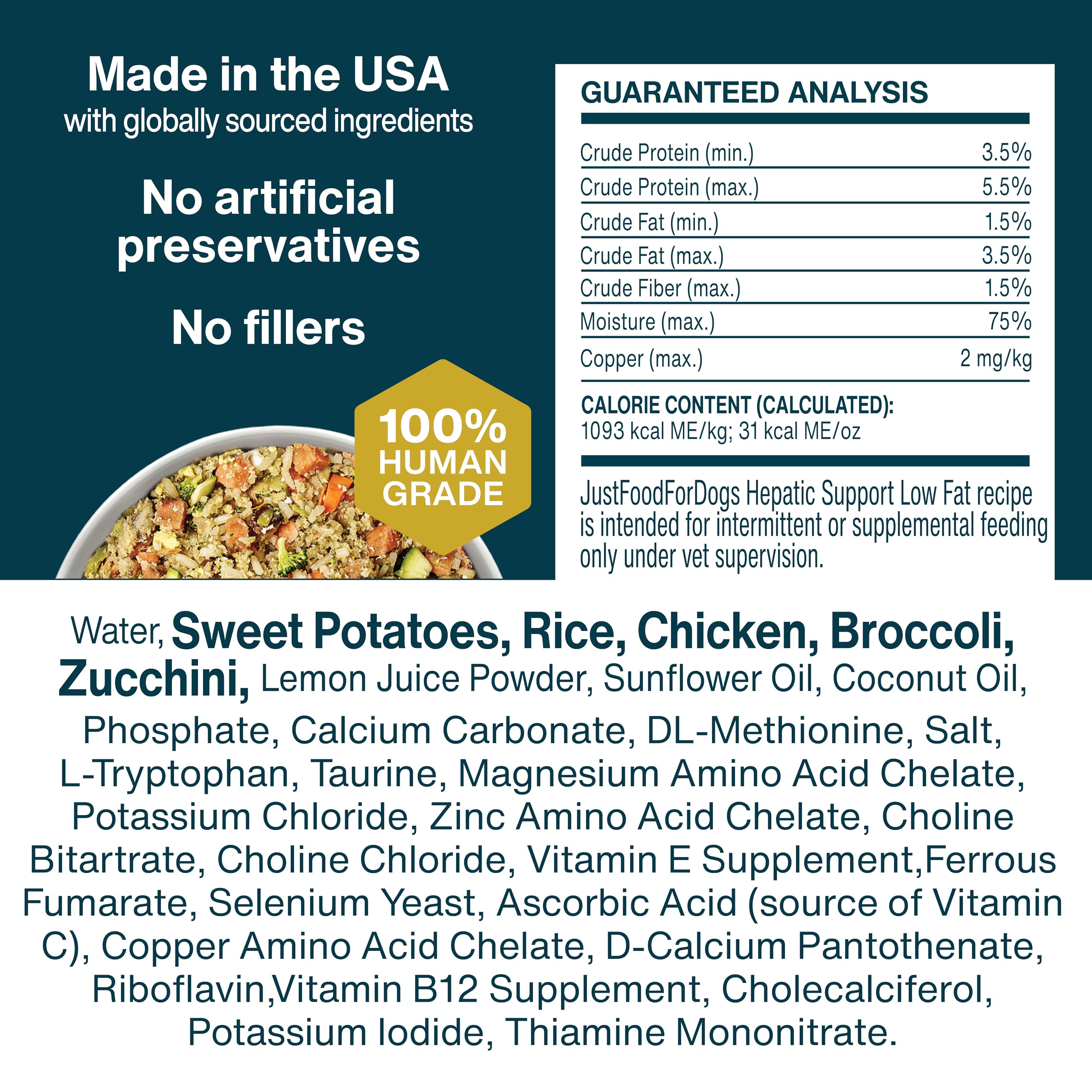 JustFoodForDogs Pantry Fresh Wet Dog Food for Liver Health, Rx Hepatic Low Fat Support, Human Grade - 12.5 oz (Pack of 12)