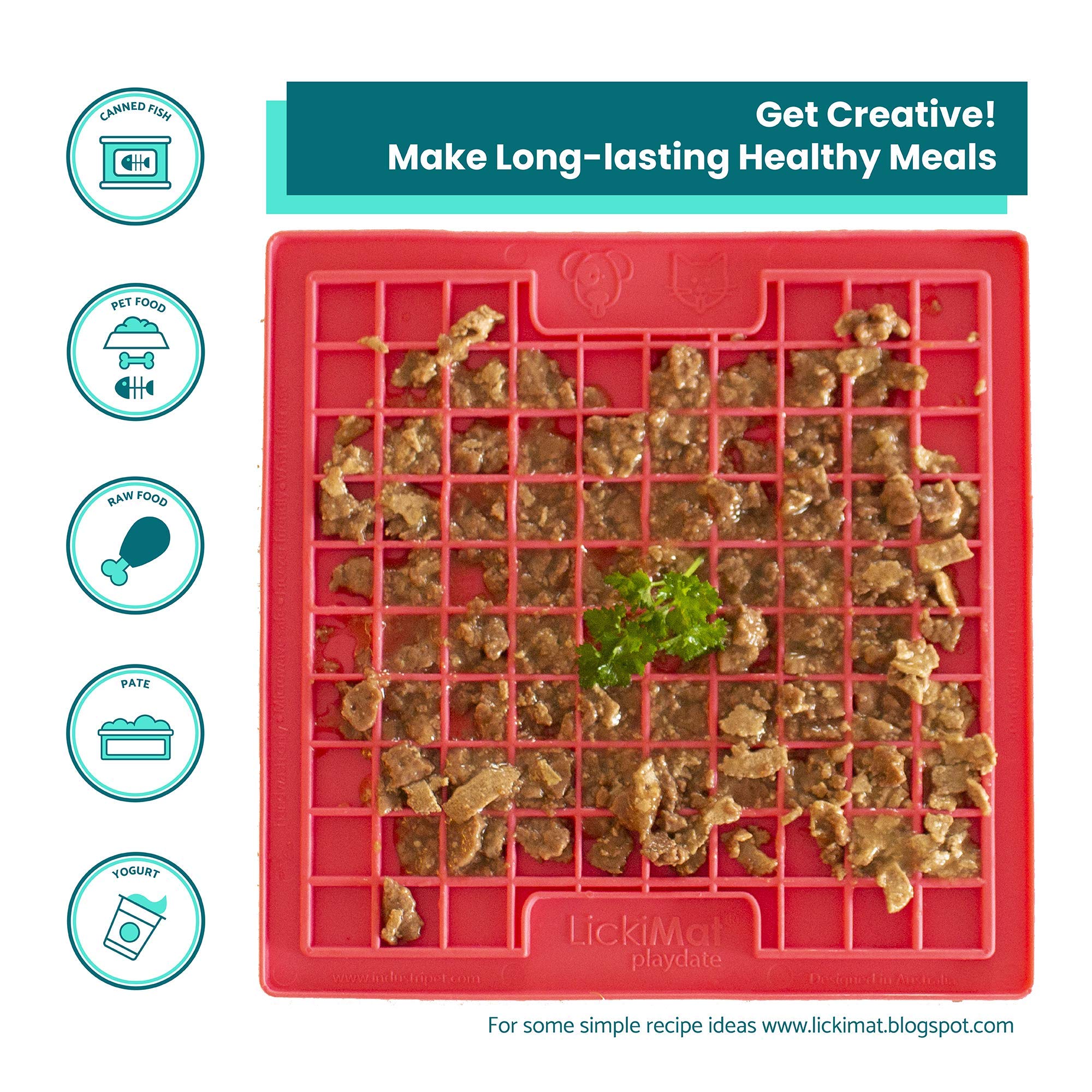 LickiMat Classic Playdate, Cat Slow Feeder Lick Mat, Boredom Anxiety Reducer; Perfect for Food, Treats, Yogurt, or Peanut Butter