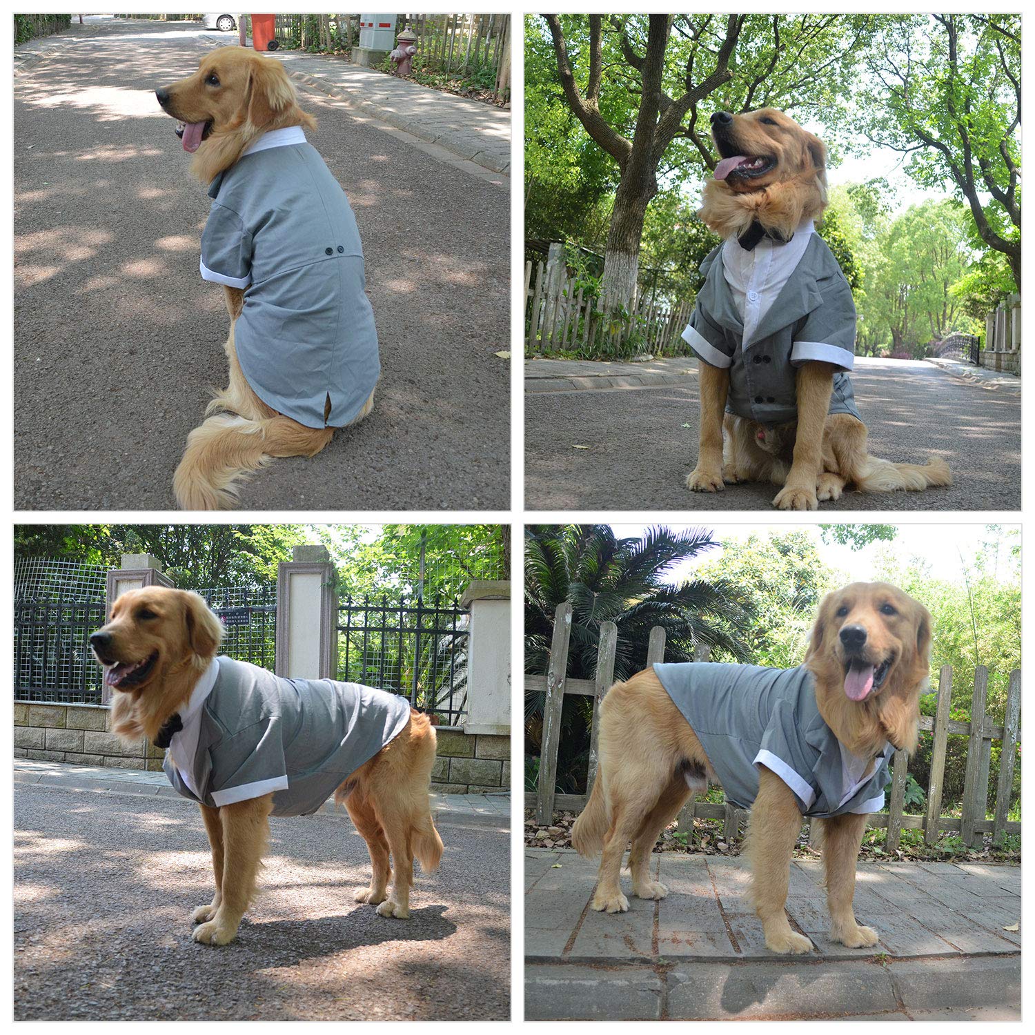 Lovelonglong Pet Costume Dog Suit Formal Tuxedo With Black Bow Tie For Medium Dogs Beagle Clothing Gray L-S