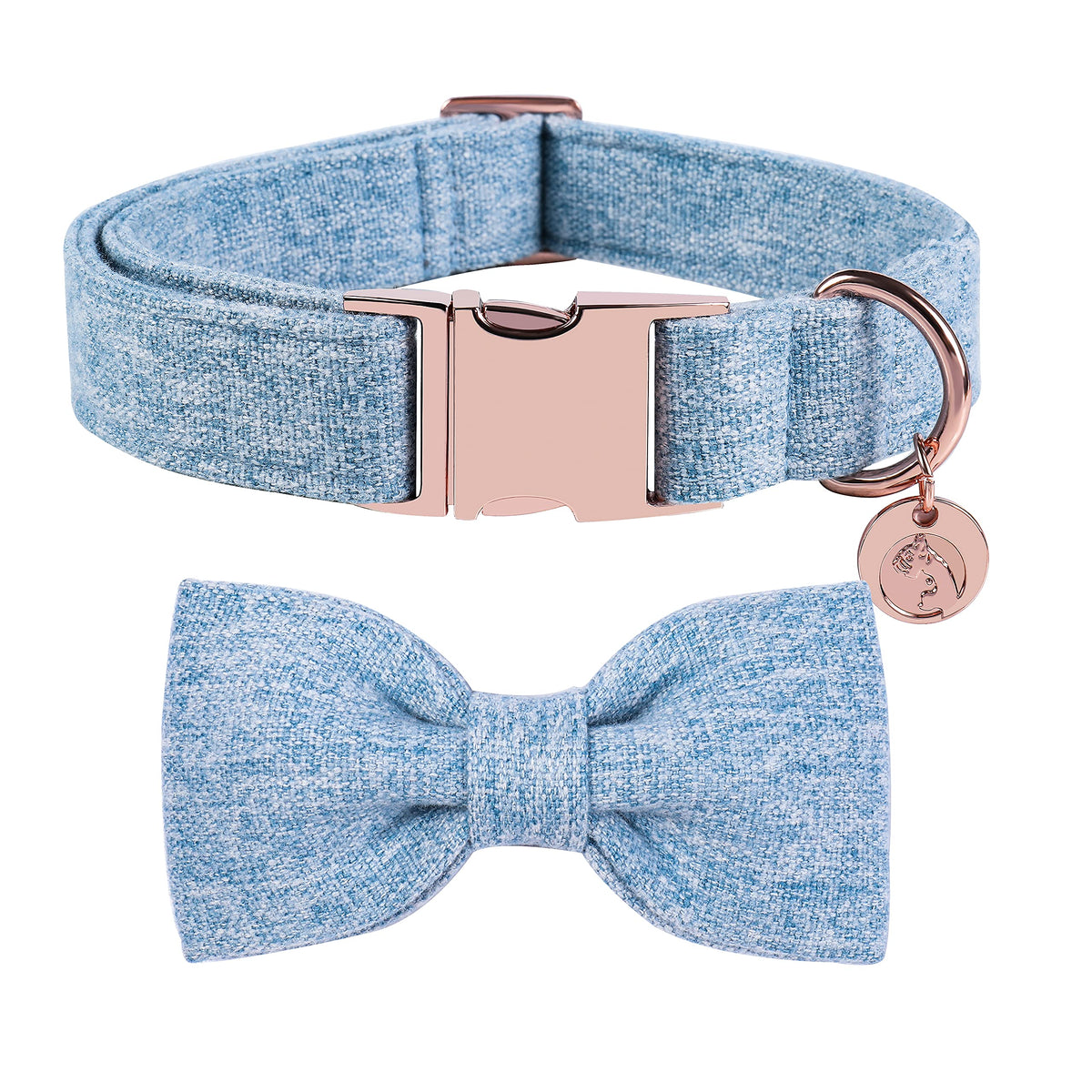 Dogwong Hemp Cotton Dog Collar With Bow, Blue Pet Collar Durable Adjustable Puppy Collar For Large Dogs