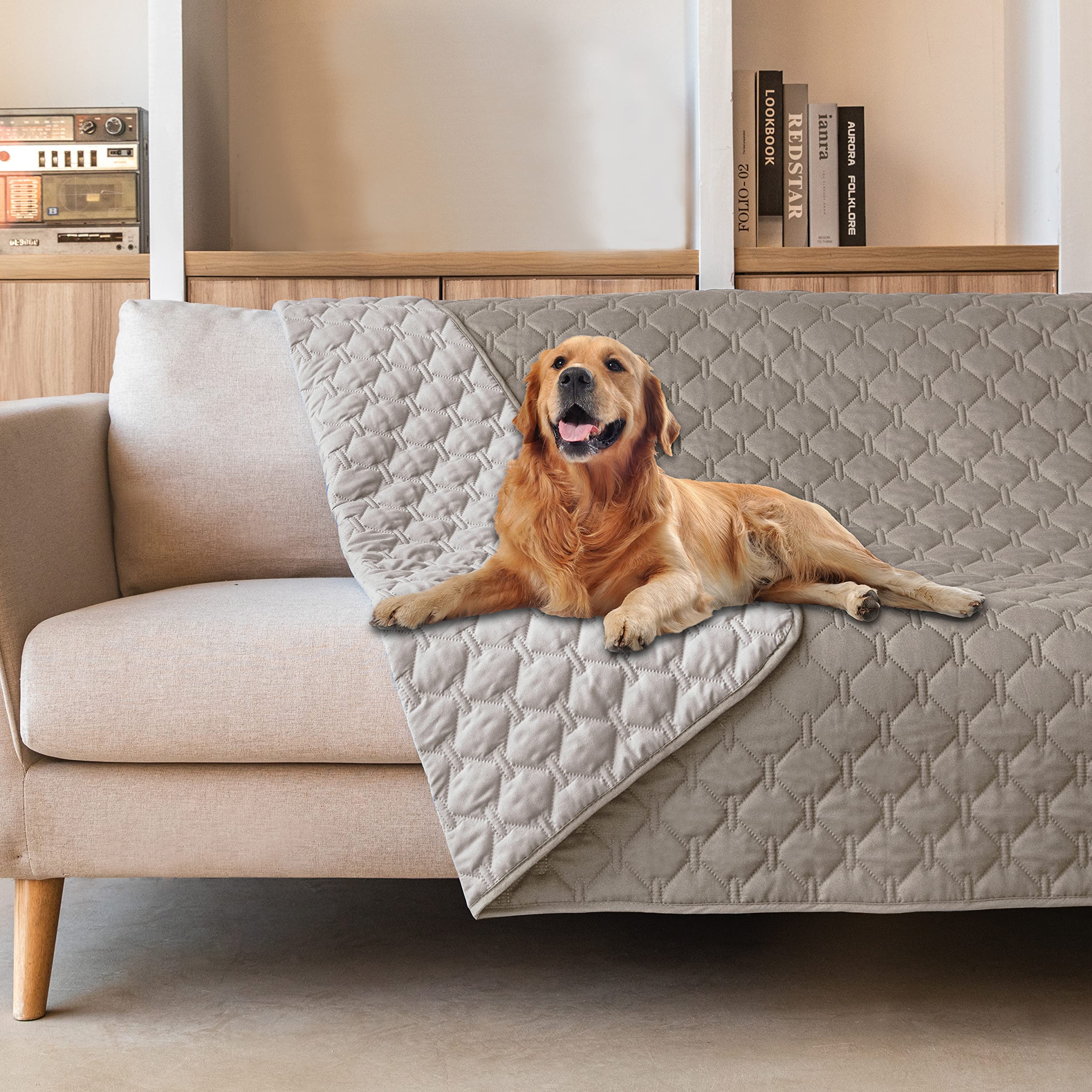 Gogobunny 100% Double Sided Waterproof Dog Blanket Soft Pet Bed Cover Reversible Protect Furniture Couch Sofa Car For Puppy Large Dog Cat (Dark Stone/Light Stone, 82X102 Inch (Pack Of 1))