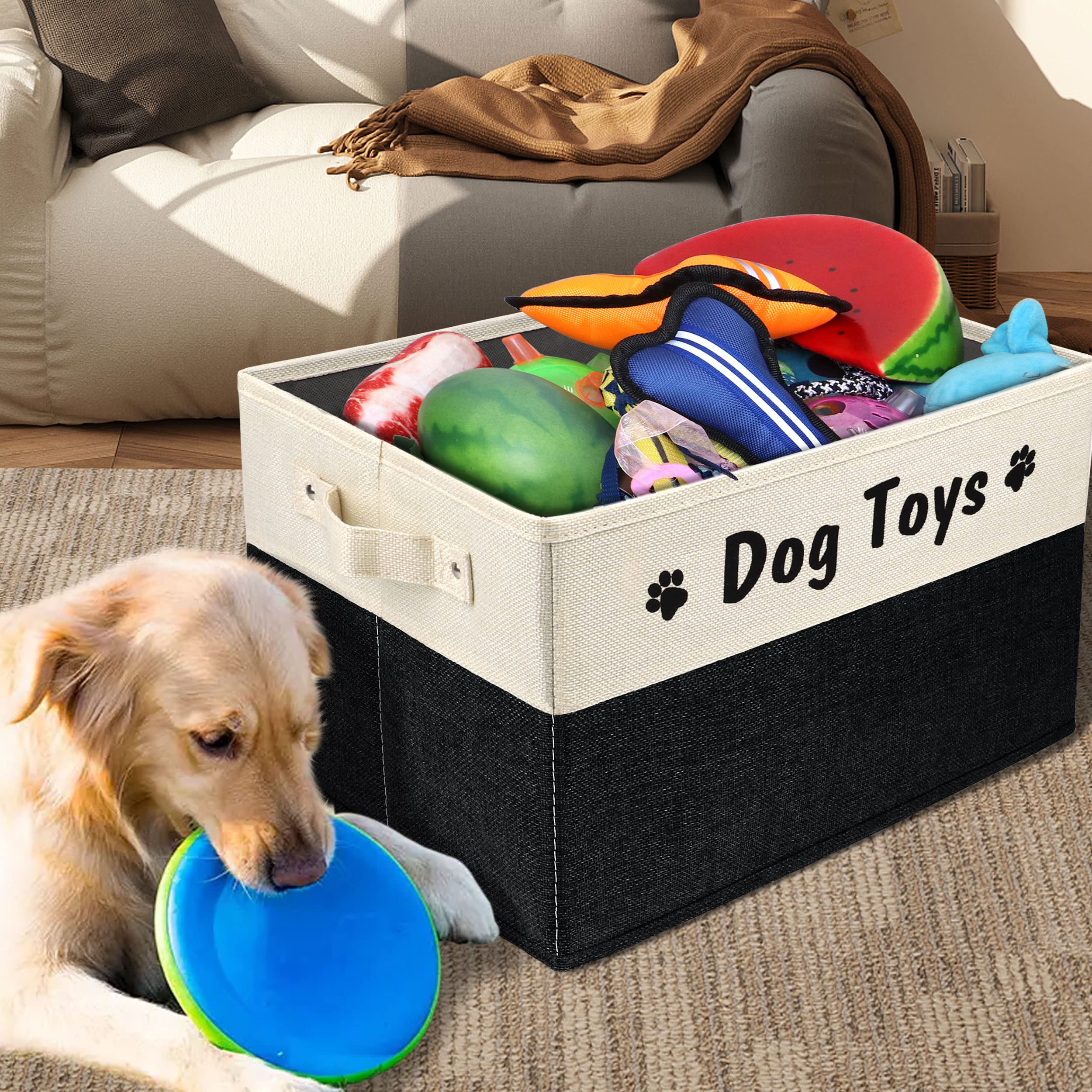 PET ARTIST Dog Toy Basket, Foldable Dog Toy Bin Box for Living Roon Area, Collapsible Storage Basket with Comfortable Handles fo