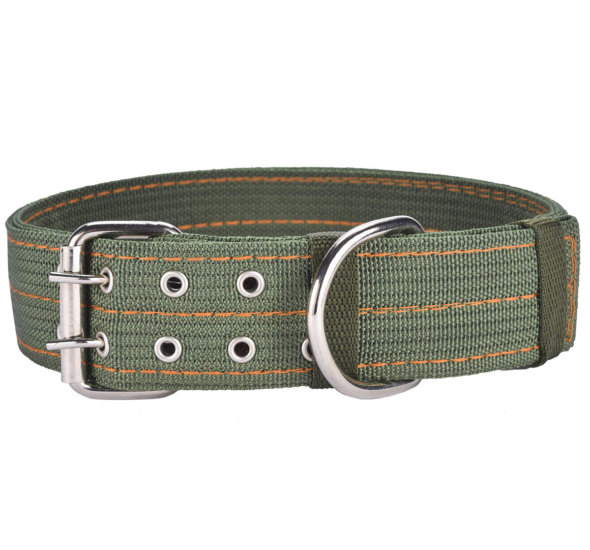 Cdycam Heavy Duty Adjustable Dog Collar, 2 Inch Wide Military Thick Dog Collars For Large Dogs, Breathable Nylon Pet Collar With Metal Buckle & D Ring (X-Large, Green)