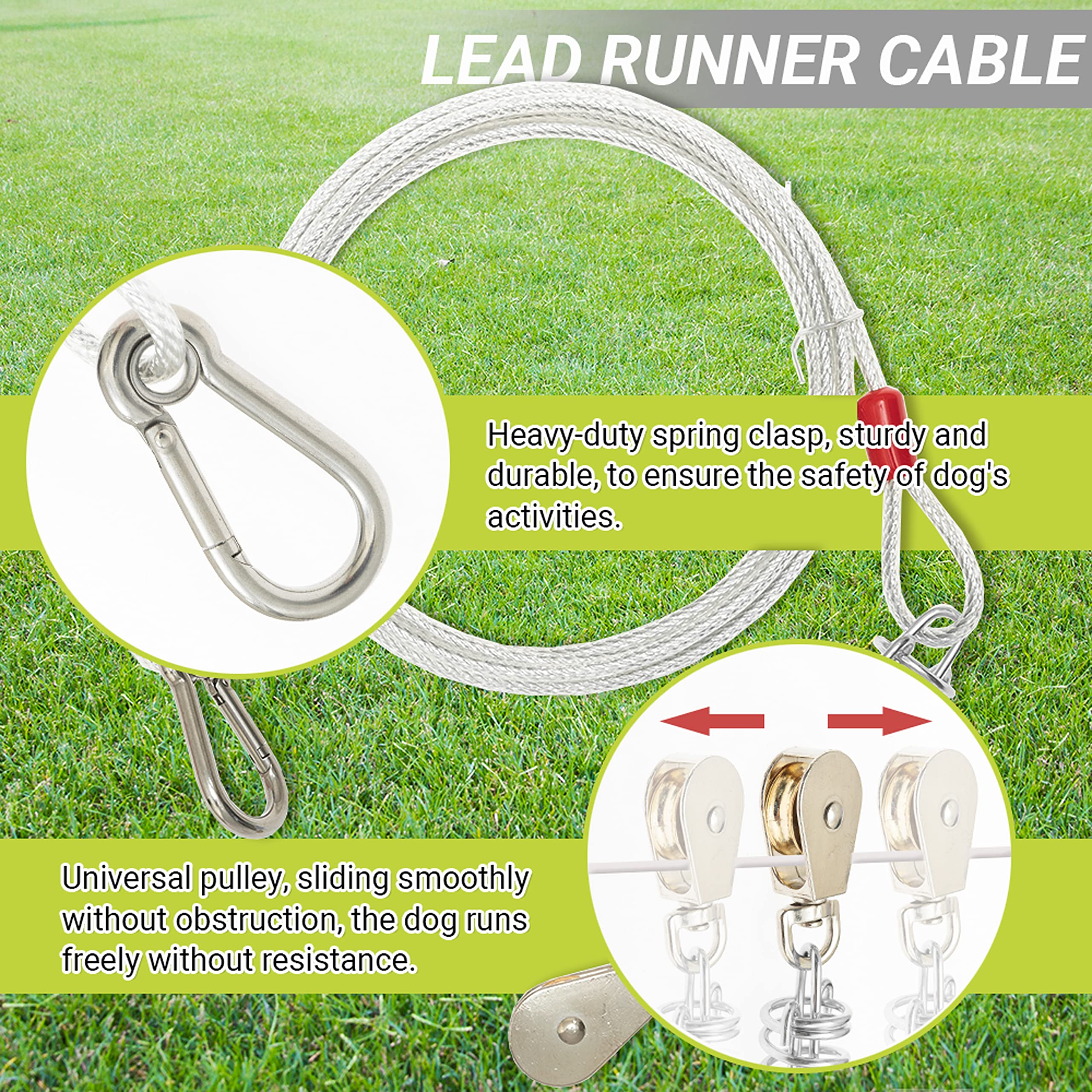 Dog Tie Out Cable - 100 Ft Long Dog Cable With 10 Ft Run Cable For Yard Training Running Camping Hiking Outdooor - Heavy Duty Chew Proof Lead Leash With Buffer Spring For Small Medium Large Dog